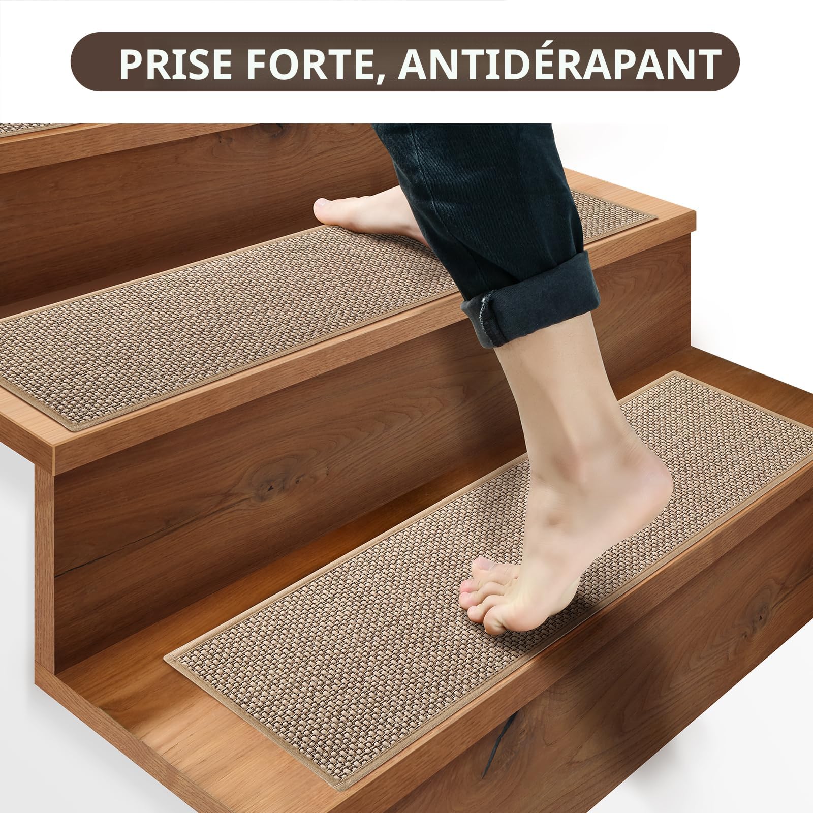 Qingbei Rina Lot de 15 tapis antidérapants pour marches d'escalier d'intérieur avec adhésif de sécurité, 22 x 65 cm (gris