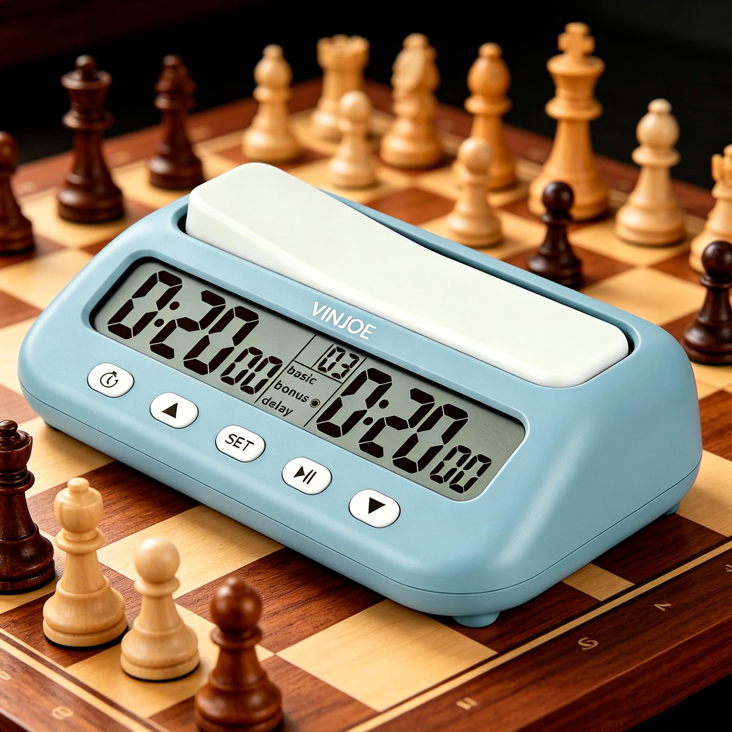 VINJOE Schachuhr, digitaler Schach-Timer, professionell für Brettspiele, tragbare digitale Schachuhr und Spiel-Timer mit Basic, Bonus, Verzögerung und positiven Zeitfunktionen, beste Geschenke für