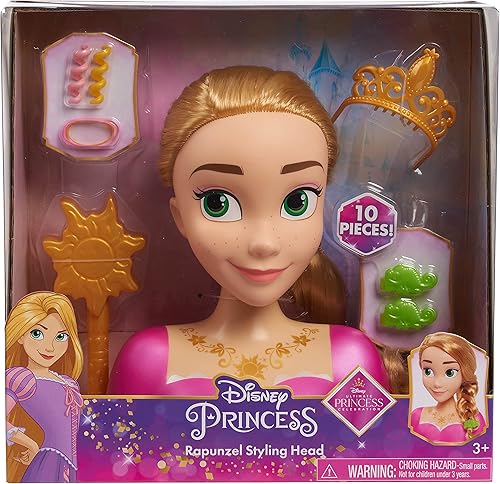 Miniatura 10 de Disney Princess Just Play - Cabeza de peinado Rapunzel, cabello rubio, juego de 10 piezas, enredado, juguetes para niños a partir de 3 años