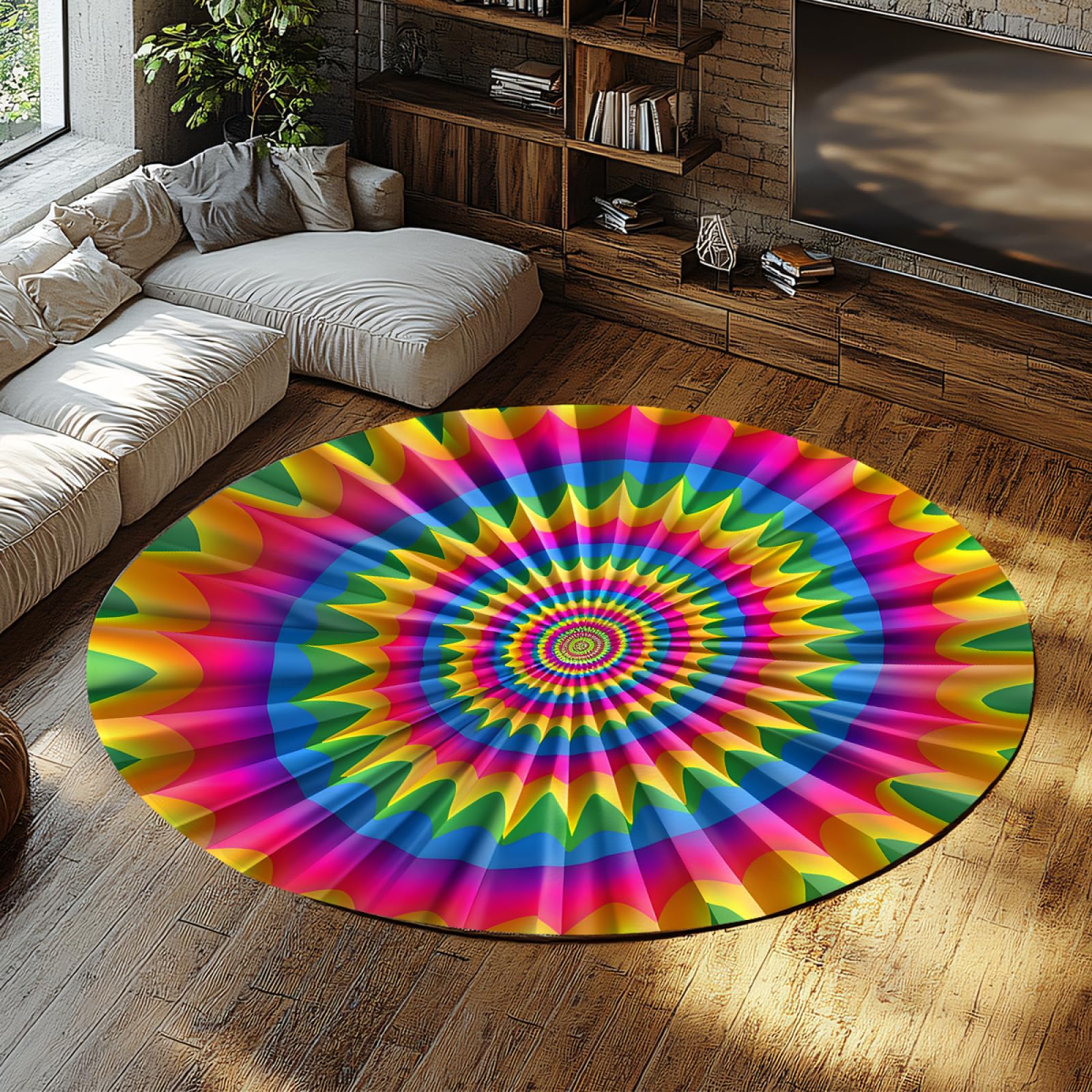 Tapis antidérapant lavable rond 90cm à illusion d’optique 3D trippy
