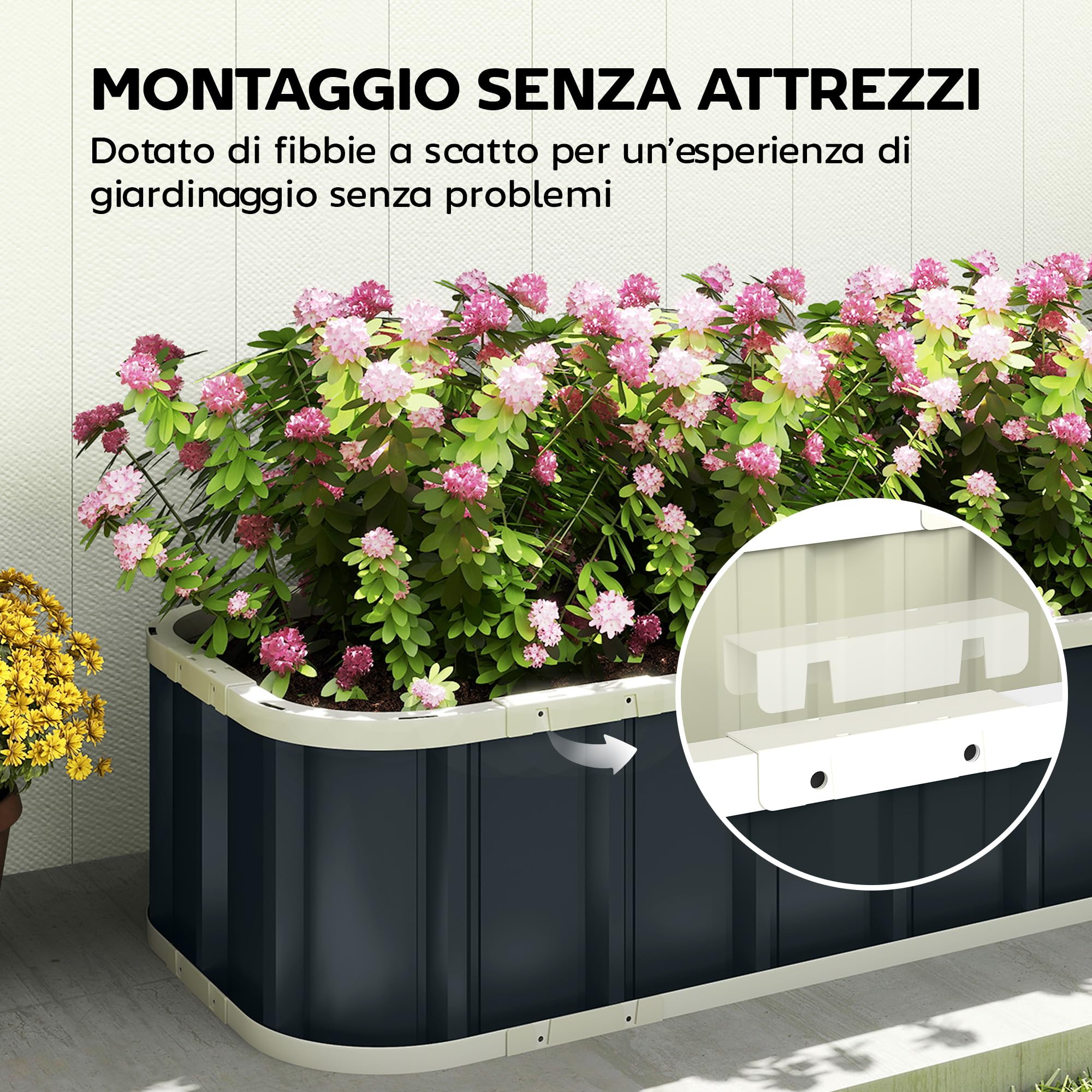 Outsunny Letto per Orto Rialzato da Esterno con Fondo Aperto, Guanti, Bordi Piegati, Fioriera da Esterno in Acciaio Zincato, per Piante, Fiori, Verdure Balcone Giardino, 136x52x31 cm, Grigio Scuro