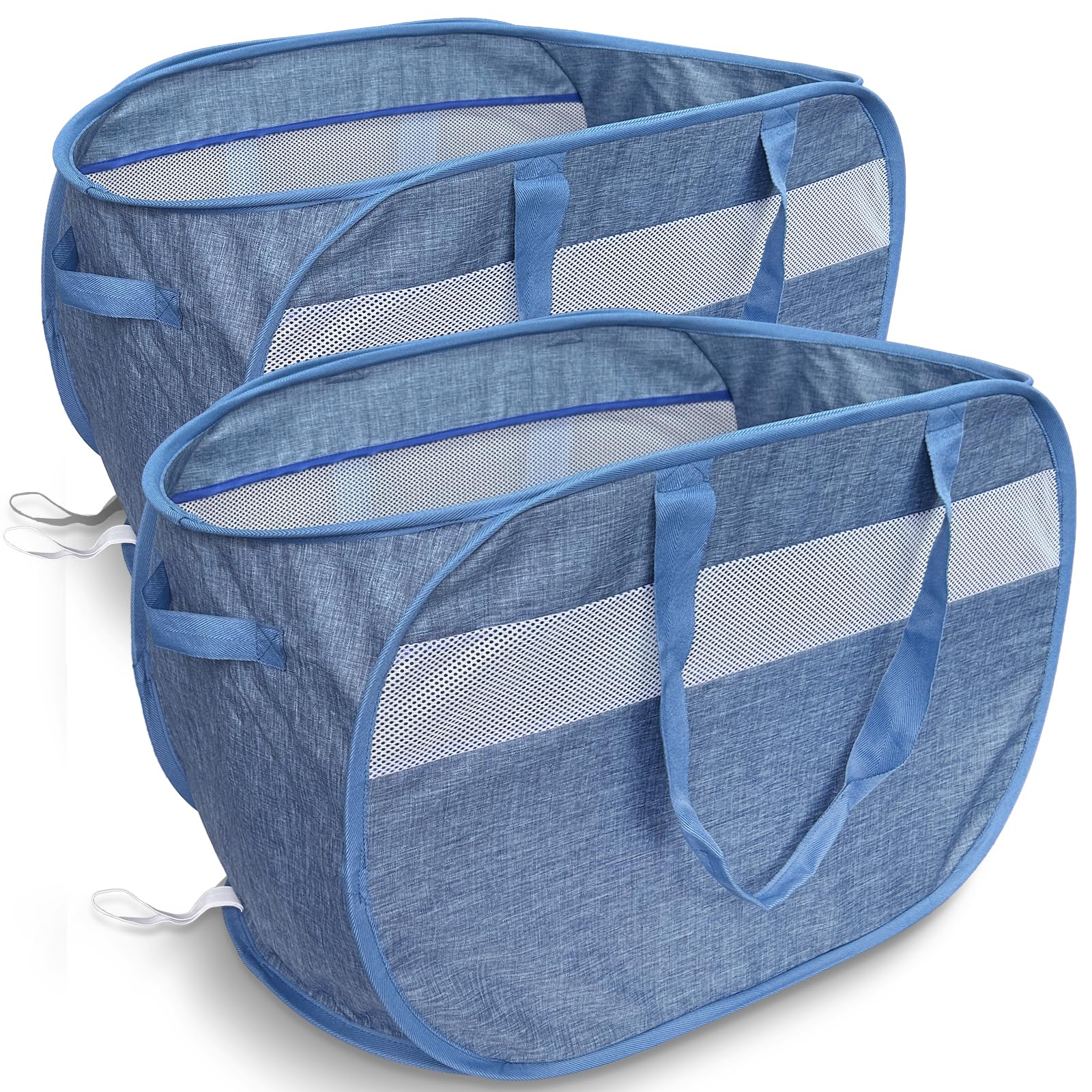 100L Mesh Pop Up Laundry Hampers with Handles, Extra Large Collapsible Laundry Baskets 2 Pack, Portable Travel Laundry Basket, Dirty Clothes Hamper Light Breathable, Bule. 2H