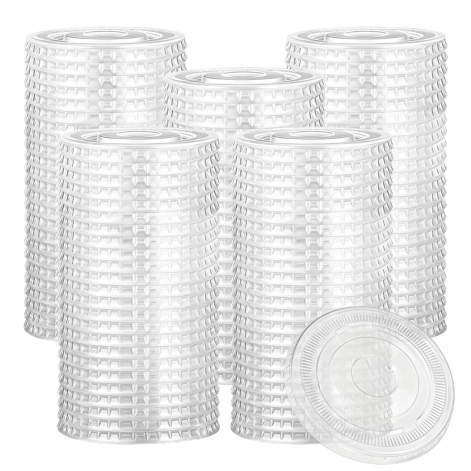 Photo 1 of 200pcs, PET, Plastic Lids, 98mm Plastic Cup Lids, With Straw Slot, Disposable Transparent Flat Lid For 12, 16, 20, And 24 Ounce Cups, Suitable For Ice Cream, Beverages, Travel Party Supplies