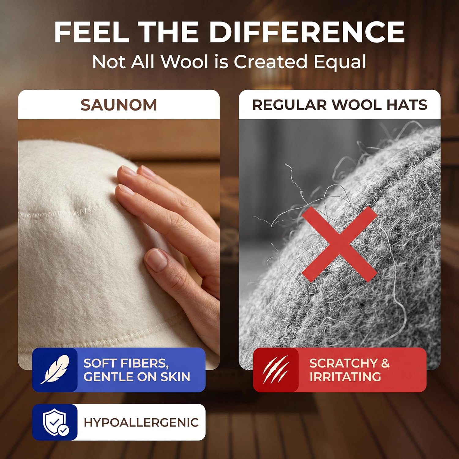 Wool Sauna Hat for Men and Women — 100% Natural Wool — Breathable, Itch-Free and Odor Resistant Sauna Cap — Ideal Banya Hat for Men - Image 3