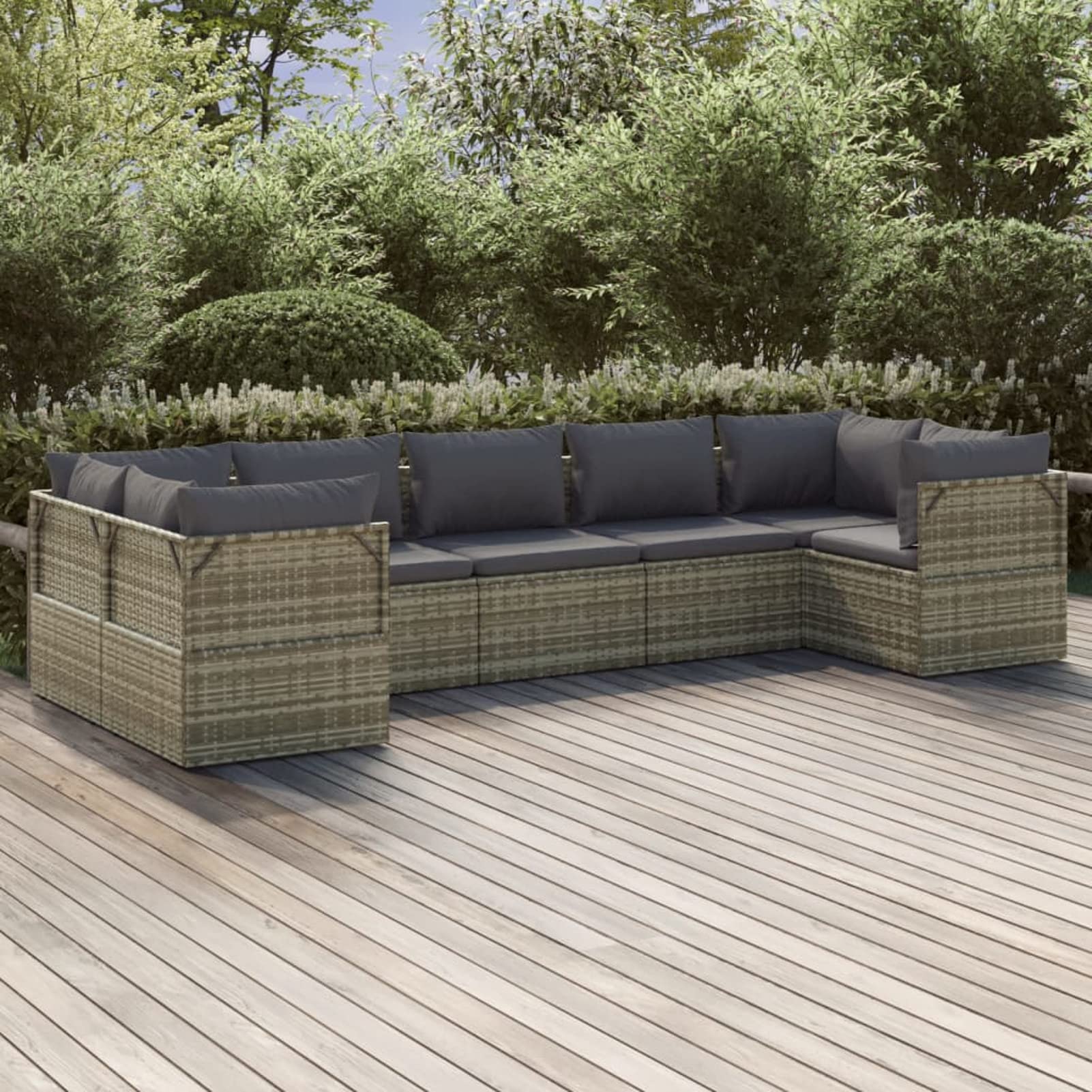 Conjunto Comedor Jardín Ratán 9 Piezas Gris - Mesa, 6 Sillas, 4 Taburetes Y Cojines, Exterior Resistente