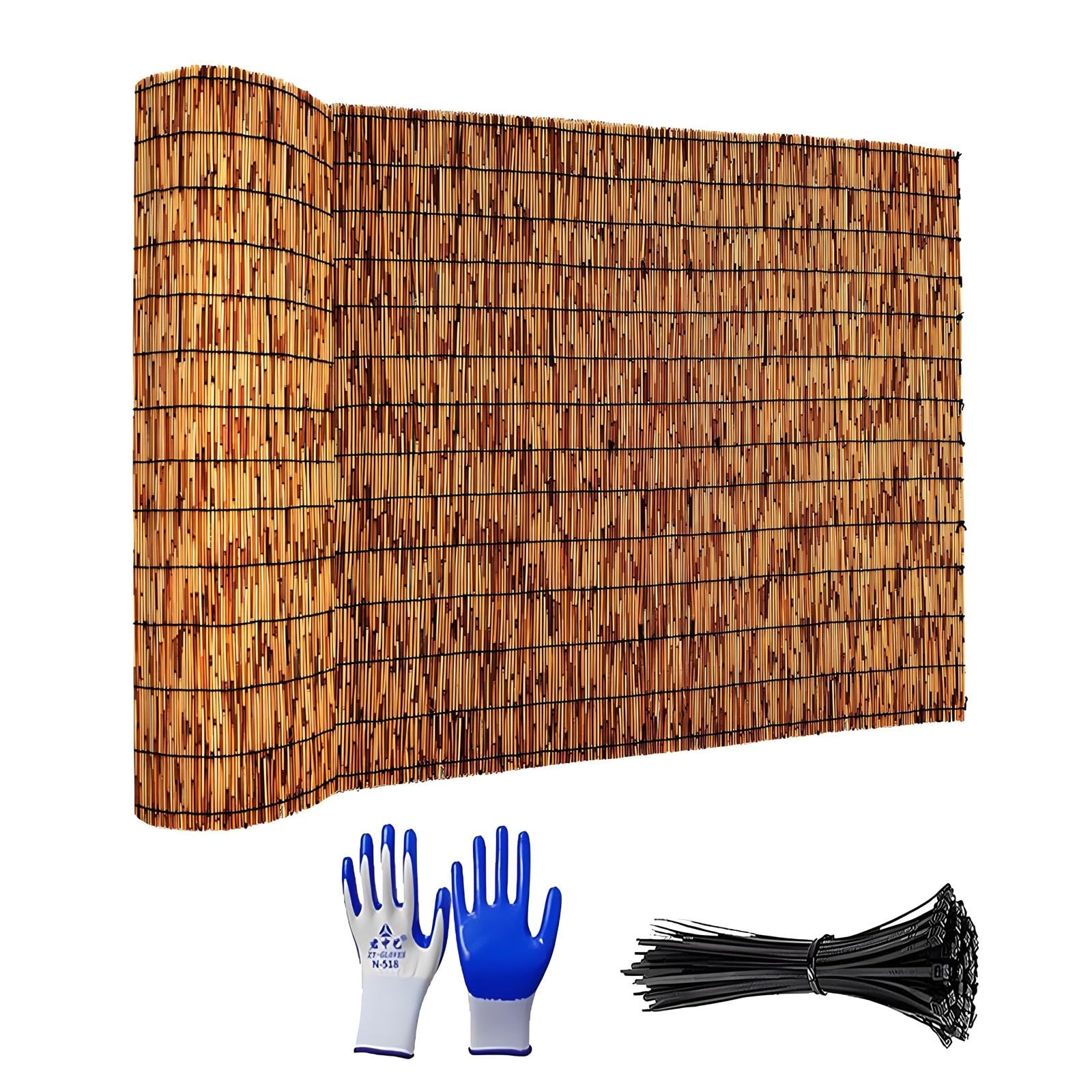 Stuoia in Bambù Naturale Pelato, Arelle Canniccio per Recinzione Frangivista Frangivento, Arella per Giardino Balcone Terrazza Piscina Cannette Legate, Rotolo Bambù Decorativo(Marrone,H1.8 x L8m)