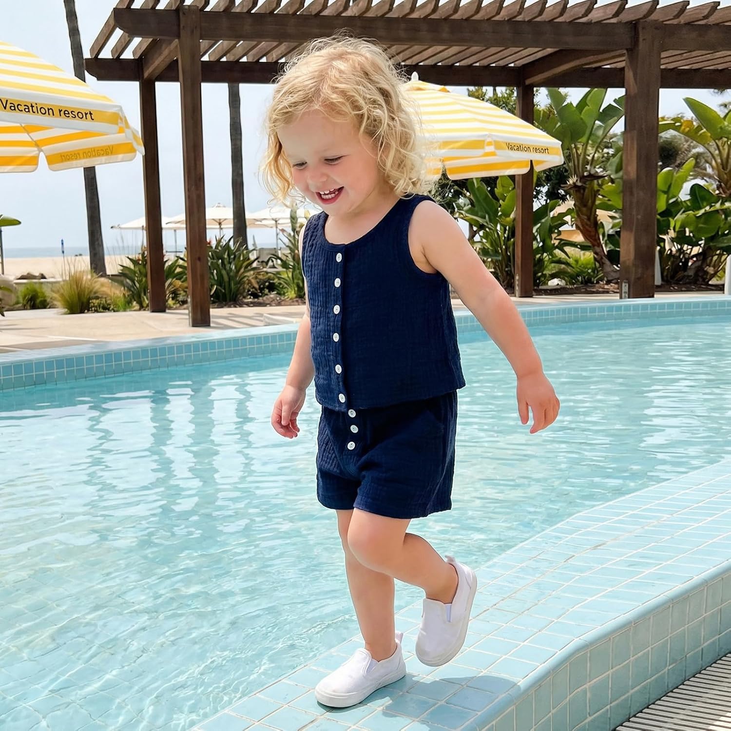 Little Girls Summer Clothes Solid Button Sleeveless Vest Tank Tops Matching Shorts Toddler Baby Girl Outfits Set - Image 3