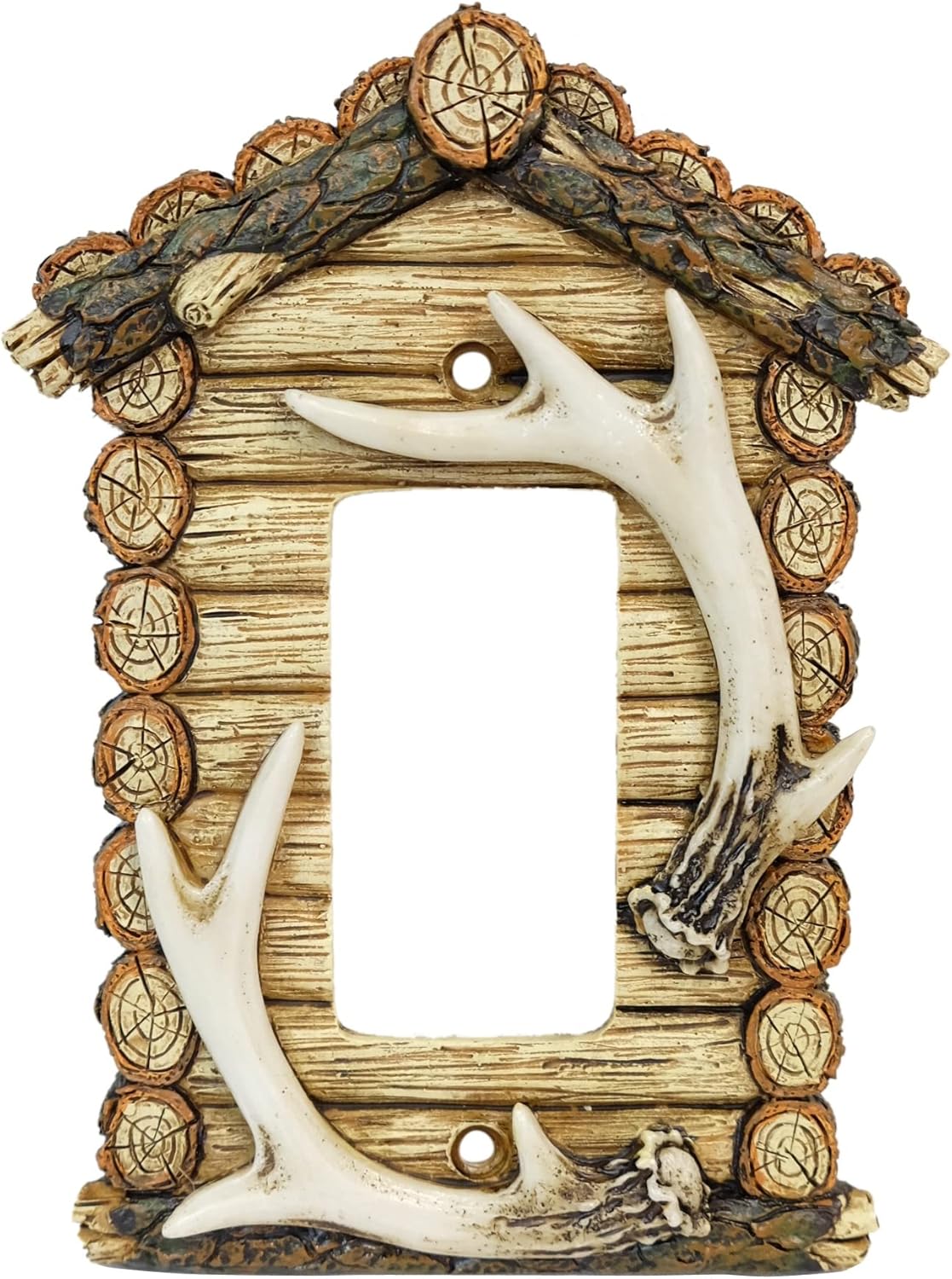 BestGiftEver Decorative Single Rocker 1 Gang Switch Plate for Rustic Log Cabin Cottage Style with Faux Deer Antler Décor Wall Plate