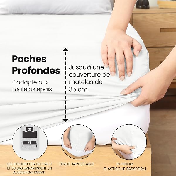 Utopia Bedding Drap Housse - Blanc, 160 x 200 cm - Certifié Oeko-Tex - Bonnets 35 cm pour Matelas Épais - Polyester Microfibre brossée - 5