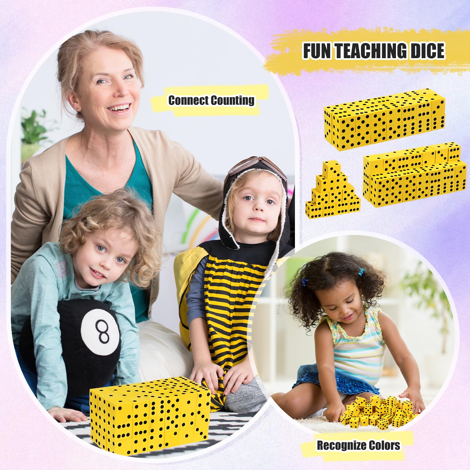 Bulk Foam Dice - 100 Yellow Dice for Games & Learning -6