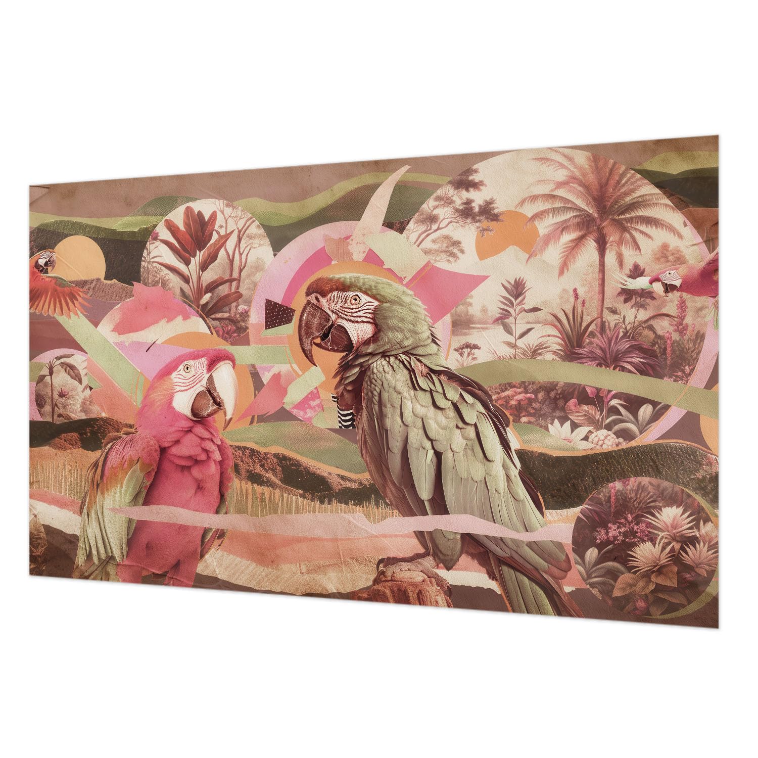 Tapisserie oiseaux tropicaux intissée 416x254 cm : pose facile et lavable