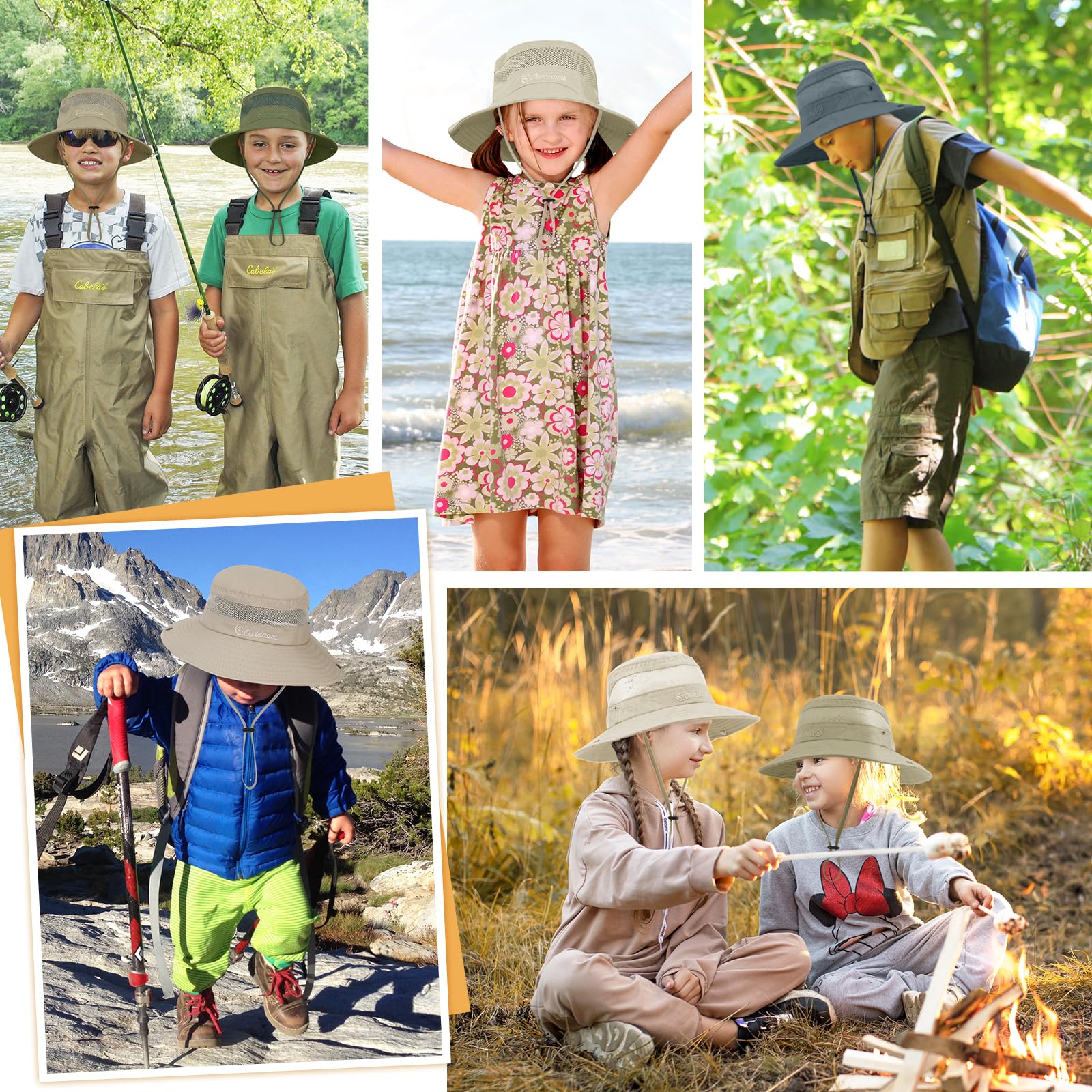 Cappello da sole per bambini, cappelli da pesca per ragazzi e ragazze, UPF 50+, a tesa larga, per bambini, escursionismo, safari