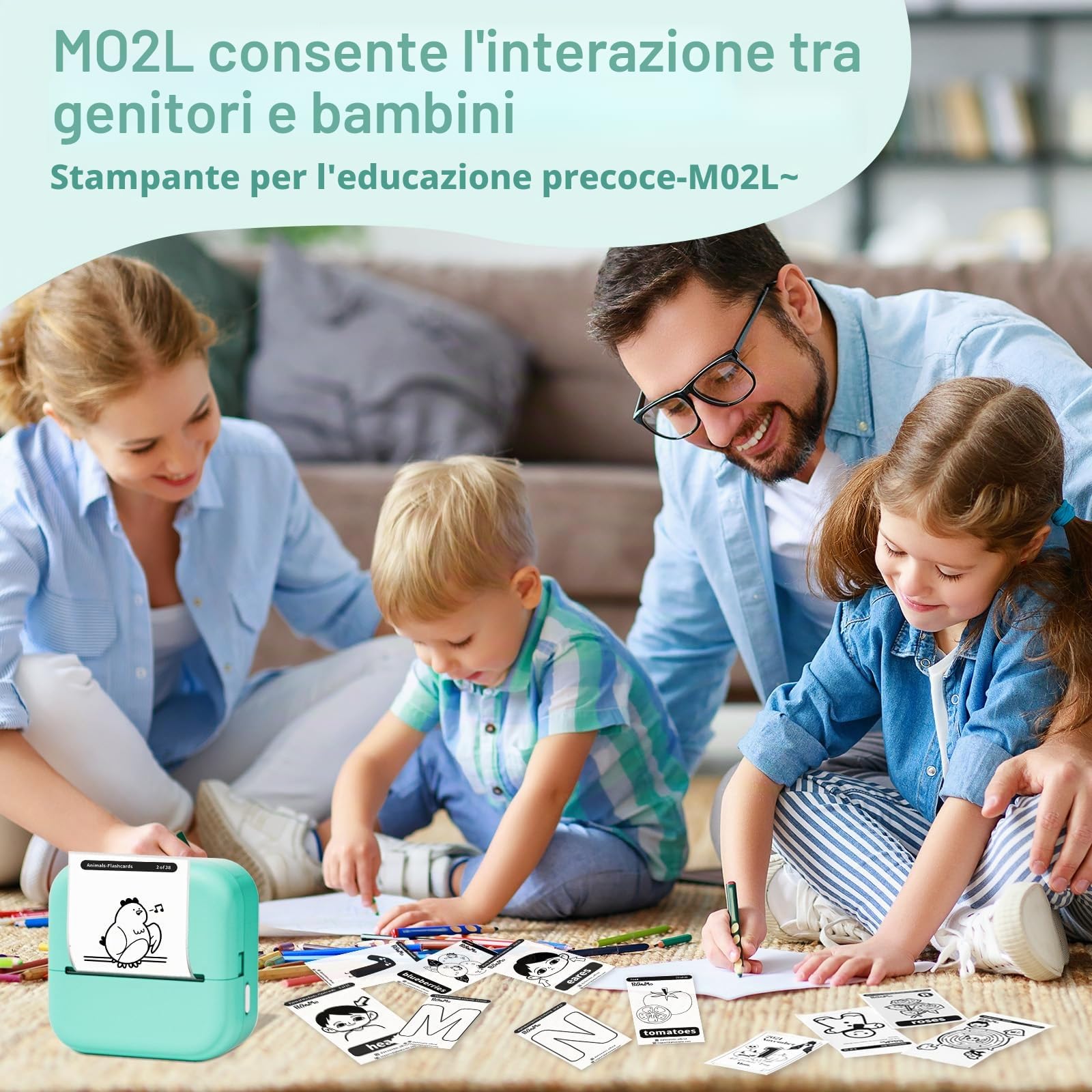 Stampante Fotografica Portatile,Mini Stampante Portatile,stampante Termica M02L,Compatible con iOS & Android.Imprime Foto,Listas de Tareas,Tarjetas de Felicitación o Contenidos Educativos,1 Rollos