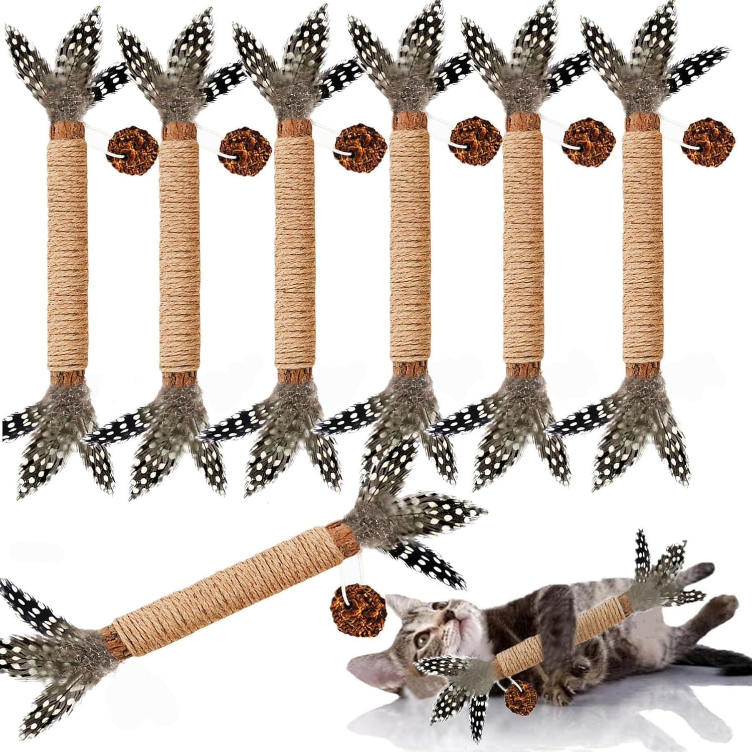 Cat Toys 7 Pack Silvervine Cat Feather Toy Kitten Chew Stick Catnip Treat for Cleaning Teeth Indoor Kitty