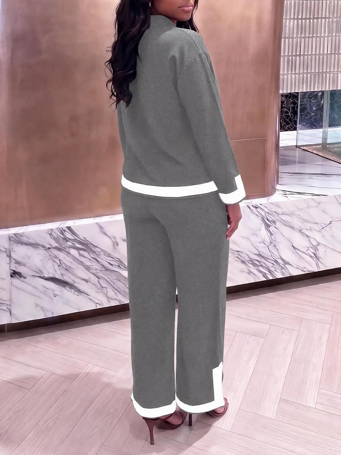HBQ Women 2 Piece Outfit Lounge Set Polo Top Wide Leg Pants image 5