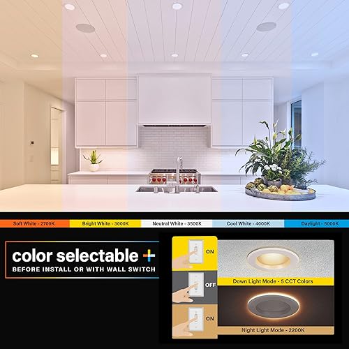 Miniatura 5 de Feit Electric Lámpara empotrable LED de 4 pulgadas con modo de luz nocturna, equivalente a 50 W, regulable, blanco seleccionable de 5CCT, 90 CRI,