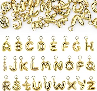 Starry 52PCS Gold Bubble Letter Charms A-Z Letter Charms for Jewelry Making