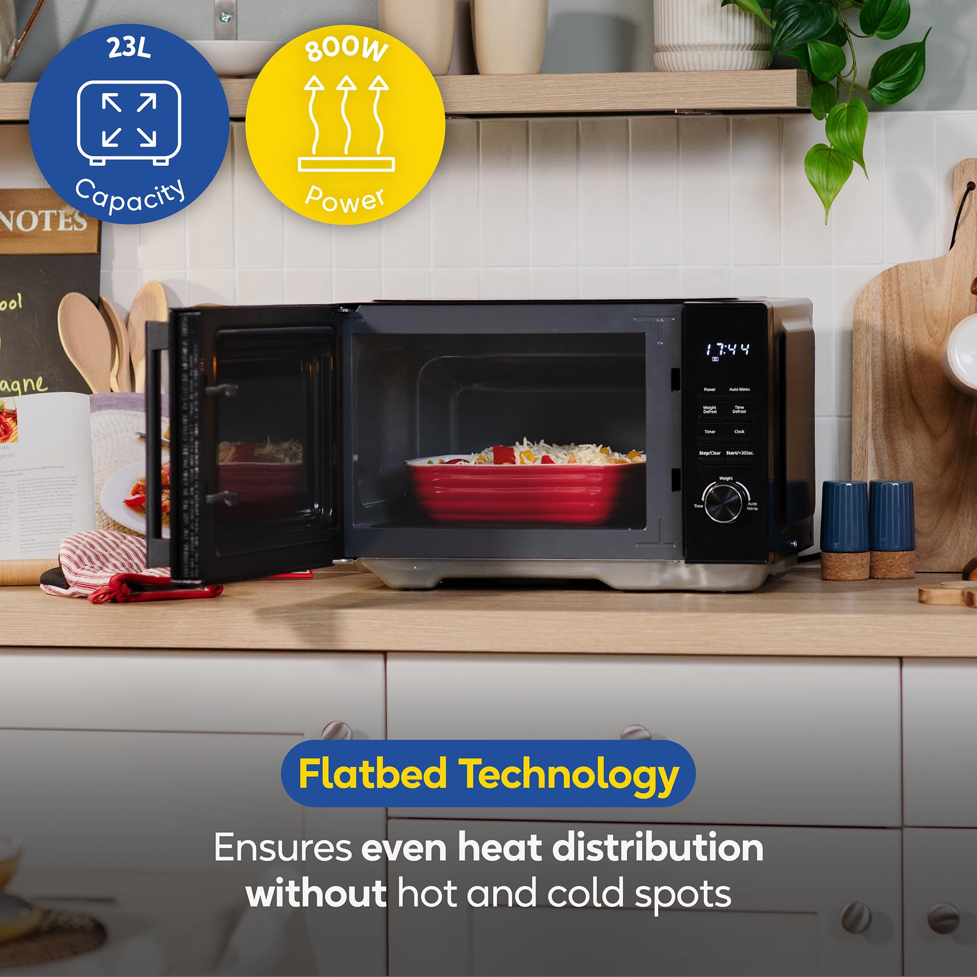Russell Hobbs 23L Flatbed Digital Microwave with 800W Power, 8 Auto-Cook Menus, Defrost Function and Child Lock in Black, RHFM2365B — view 4