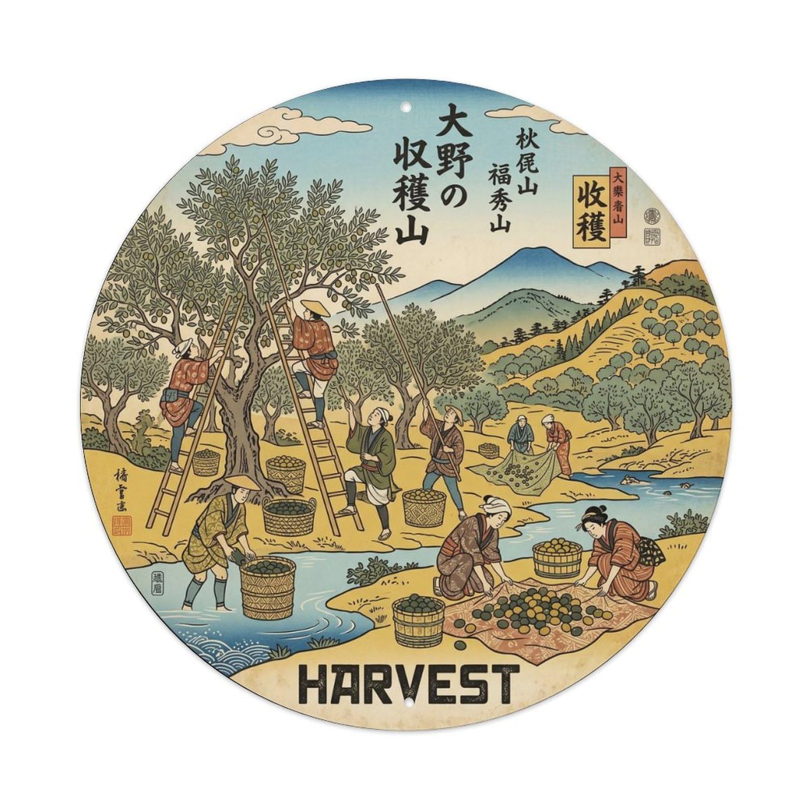 Olyhtr 8X8inch Classic Style Olive Harvest Mallorca Mediterranean Countryside Metal Tin Sign