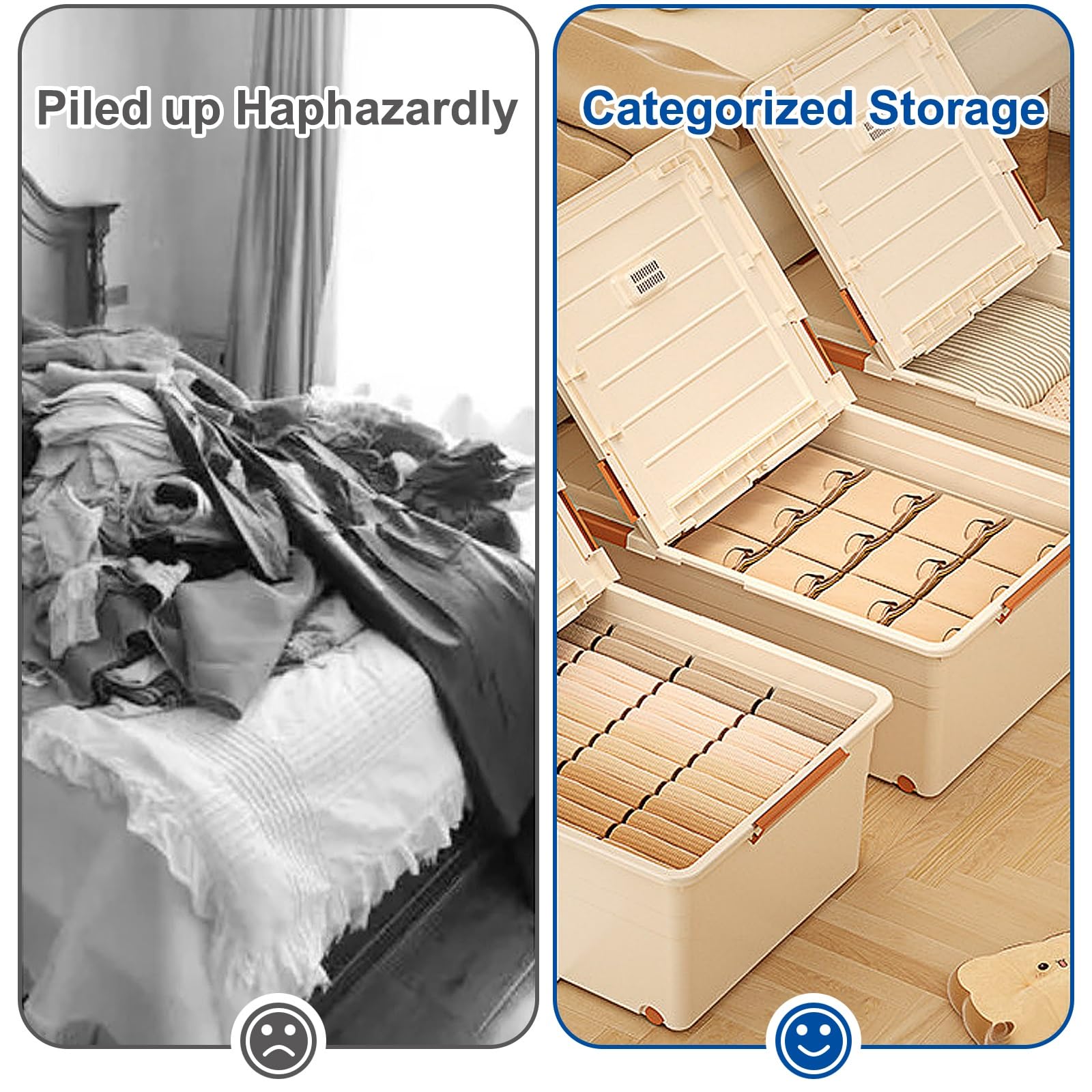 Unterbett Aufbewahrungsbox mit Rollen, Waschbare Unterbettkommoden, Doppeltüren, für Kleidung, Decken, Spielzeug, Schuhe(100x50x13.5cm/39x20x5in)
