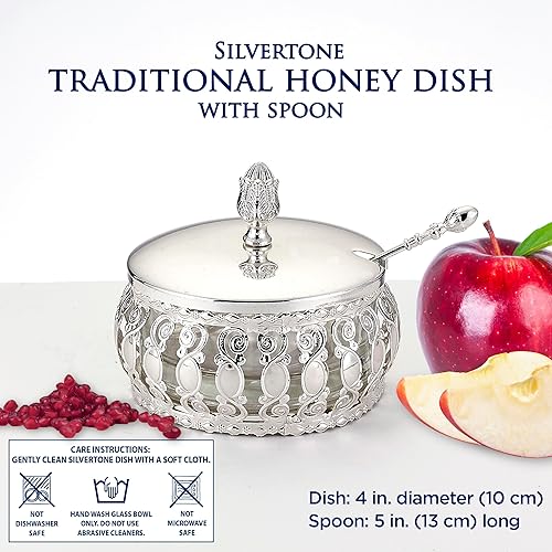 Miniatura 2 de Rosh Hashanah - Juego de platos de manzana y miel plateados, regalos de fiesta de anfitriona judía de Año Nuevo, accesorios de cocina, regalos de