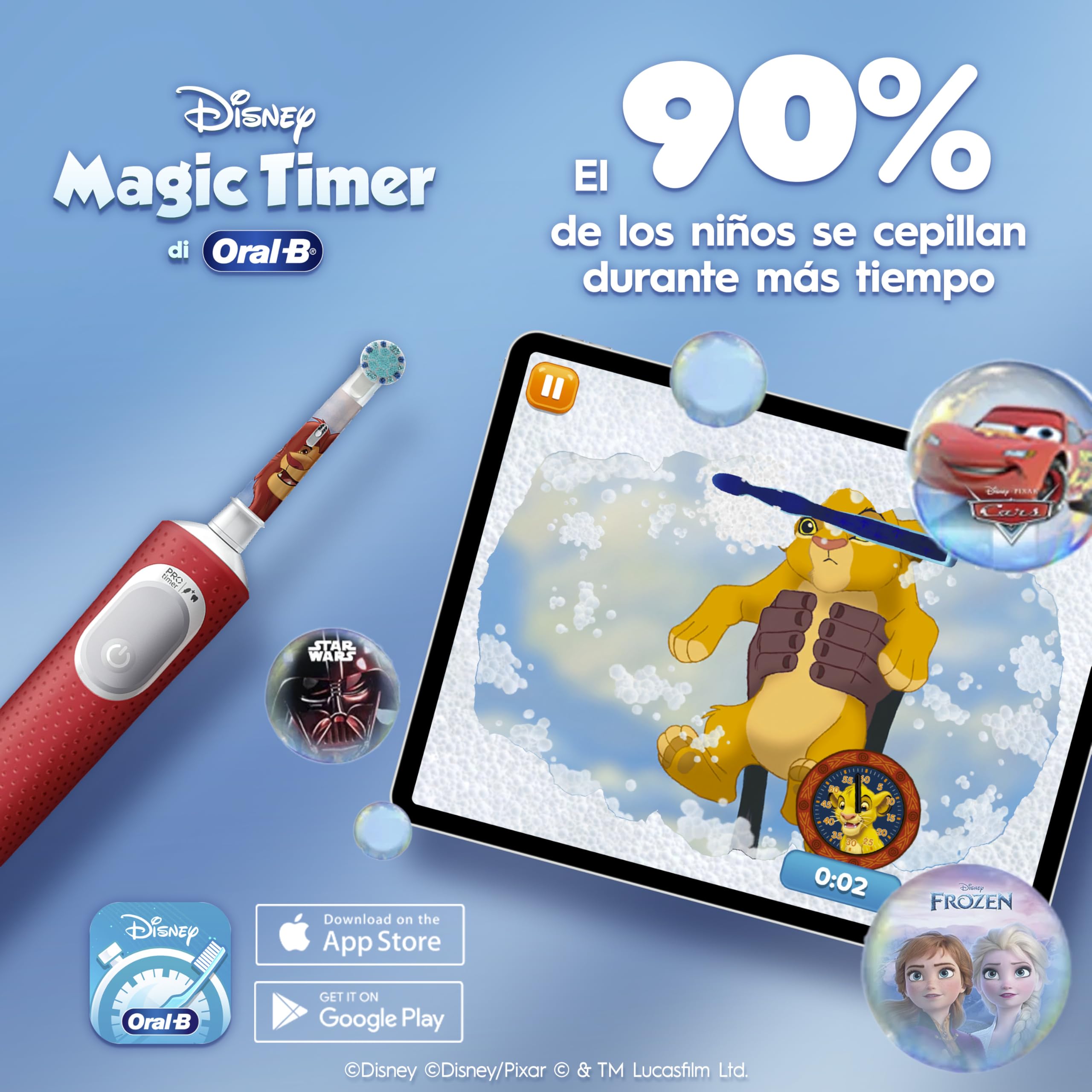 Oral-B Pro Kids Cepillo de Dientes Eléctrico El Rey León para Niños +3 Años - Cepillo Dental Infantil con 1 Cabezal, 2 Modos de Cepillado, Filamentos Extrasuaves para Encías Sensibles