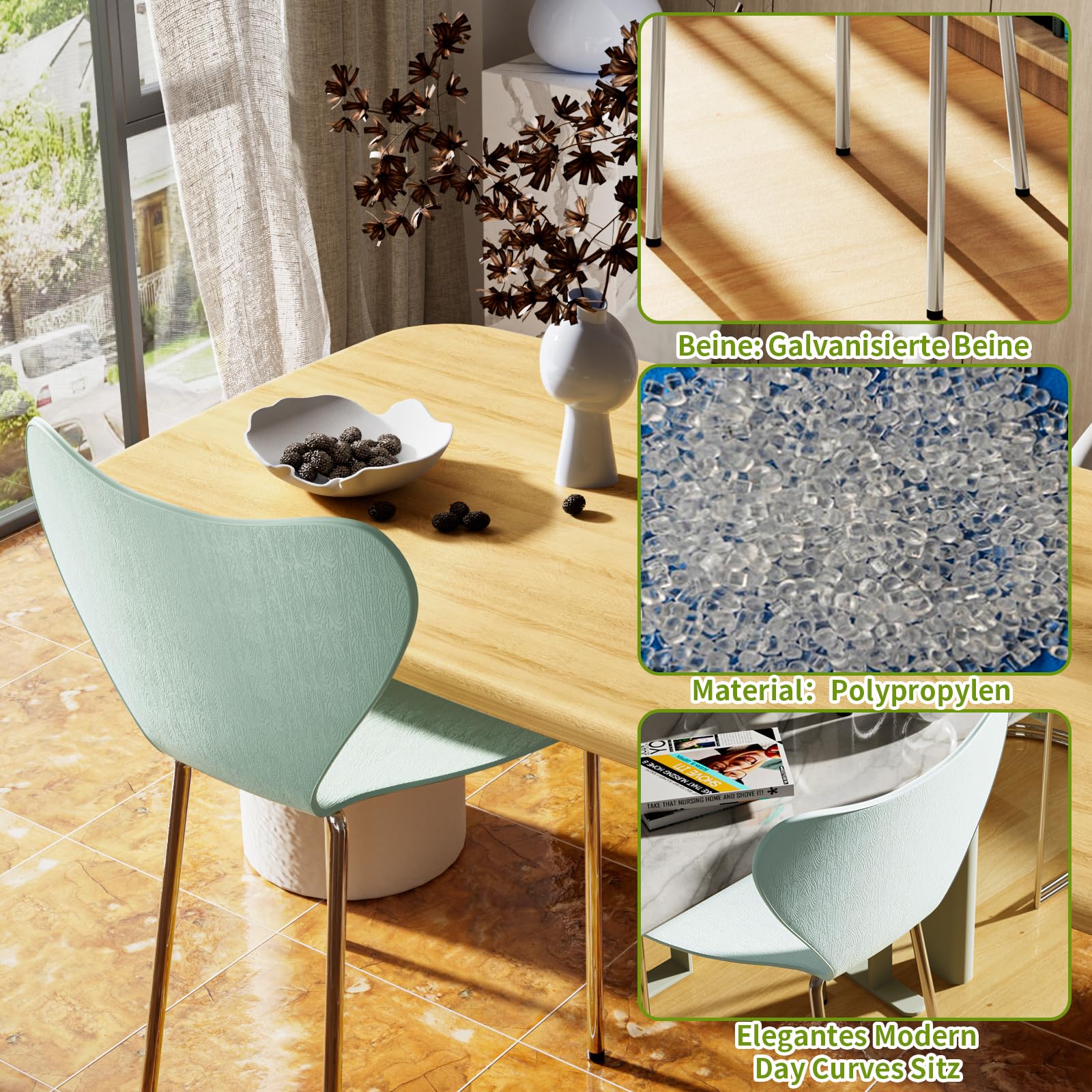 Set di 4 sedie ergonomiche con gambe in metallo regolabili in polipropilene, sedie da cucina per sala da pranzo, soggiorno, ufficio, 45,5 x 40 x 82,5 cm, colore 2