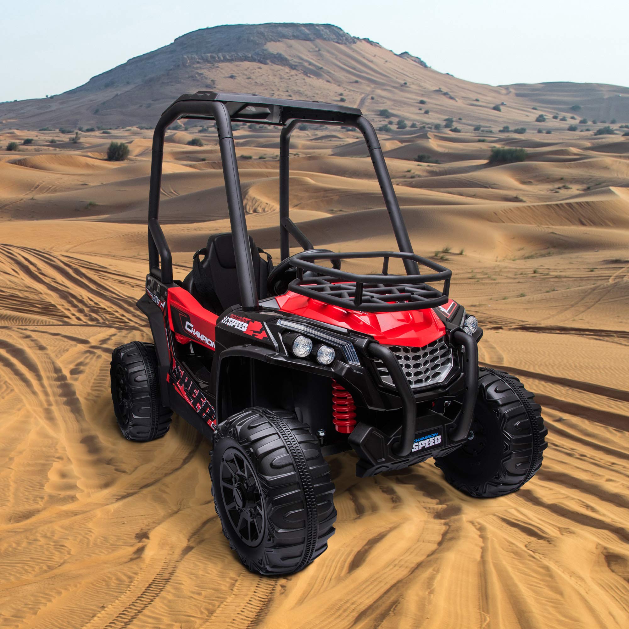 HOMCOM Macchina Elettrica per Bambini 12V Quad 118x76x104cm Rosso e Nero | Velocità 3-6km/h, Quad Elettrico Mini con Doppio Motori, USB, Lettore MP3 e Telecomando