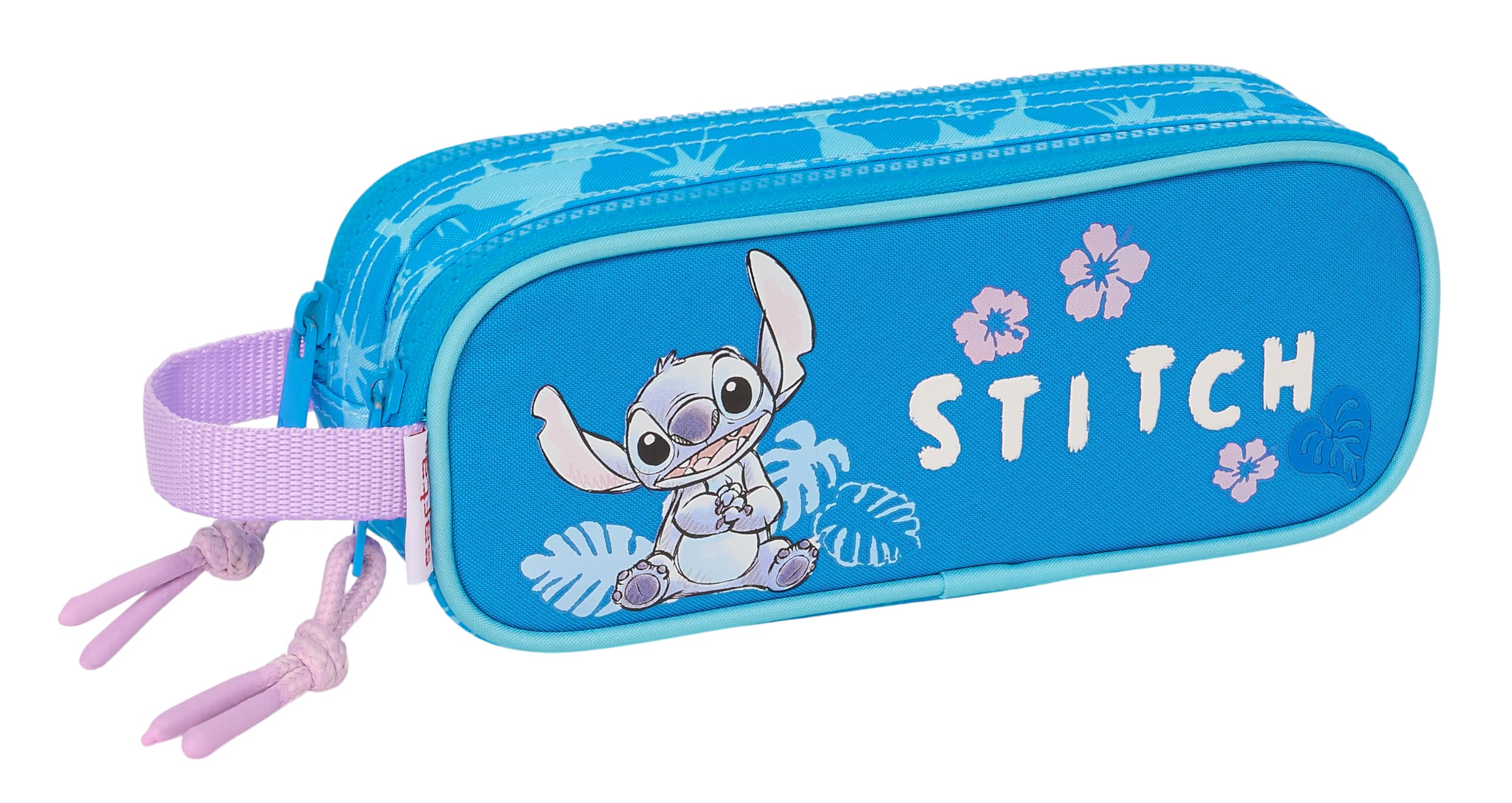Stitch Hawaii - Portatodo Doble Niño, Estuche Infantil, Estuche Niño, Ideal para Niños en Edad Escolar, Cómodo y Versátil, Calidad y Resistencia, 21x6x8 cm, Color Azul