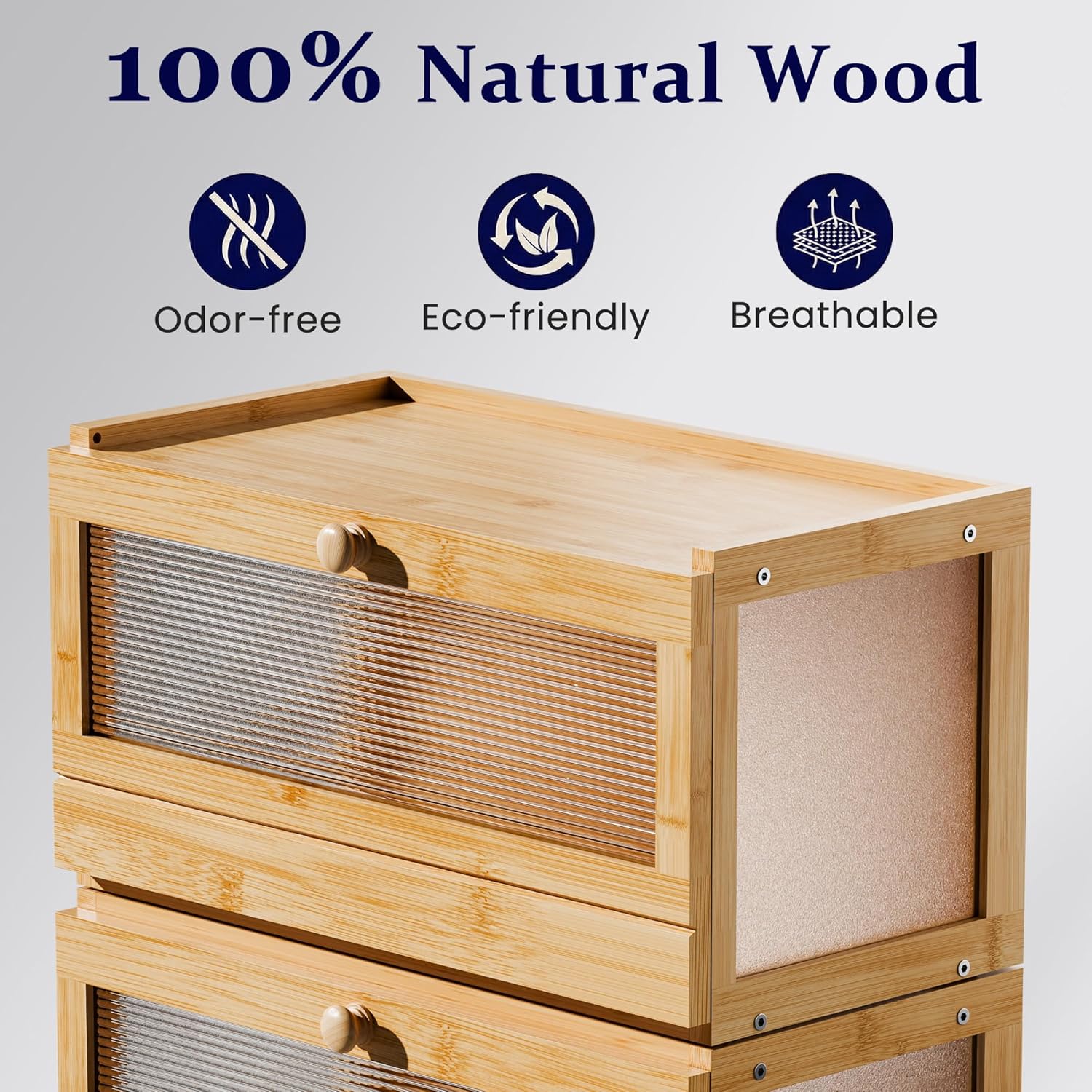 Stackable Bread Box for Kitchen Countertop, 2 Tier Bamboo Bread Storage Container Holder Bin for Baked Goods Snacks Farmhouse Breadbox with Acrylic Window for Pantry Cabinet Cupboard, Natural