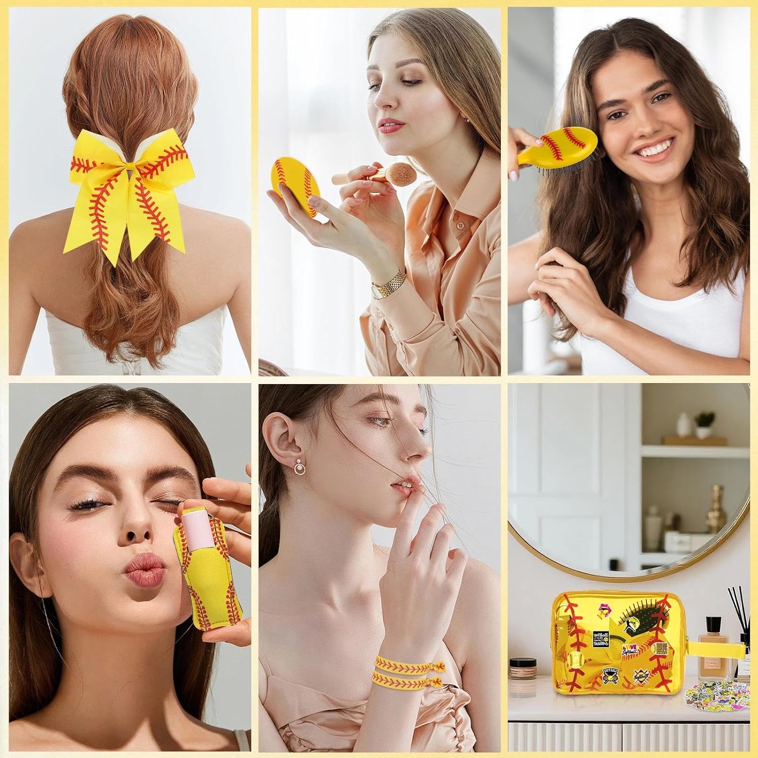 172PCS Softball Party Favors Sets,Include Cosmetic Bag, Combs, Mirrors, Keychains, Bow Hair Scrunchies, Bracelets,and Stickers for Team Players and Lover, Serve 12 Guests