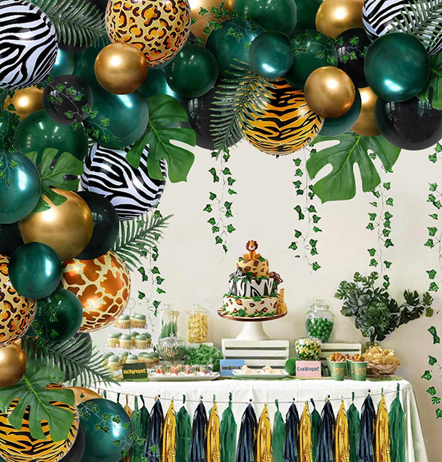 Jungle Safari Tropical Wild Lion King Theme Sage Green Balloons Balloon Garland Kit 113 PCS Birthday Baby Shower Party Supplies Decorations for Boy …