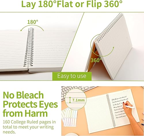 Miniatura 4 de CAGIE Paquete de 3 cuadernos en espiral de tapa dura de 5 x 7 pulgadas, rayados de 0.315 in, 320 hojas en total, cuaderno en espiral A5 de 3
