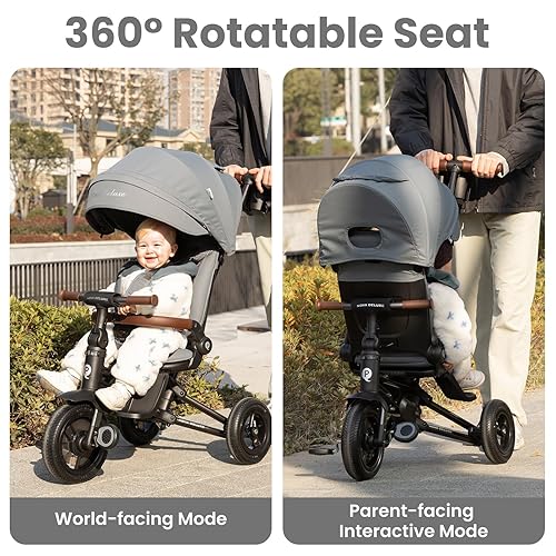 Miniatura 3 de Cochecito de bicicleta de bebé para edades de 10 meses a 6 años, cochecito plegable 8 en 1 para niños pequeños con toldo extraíble y asiento