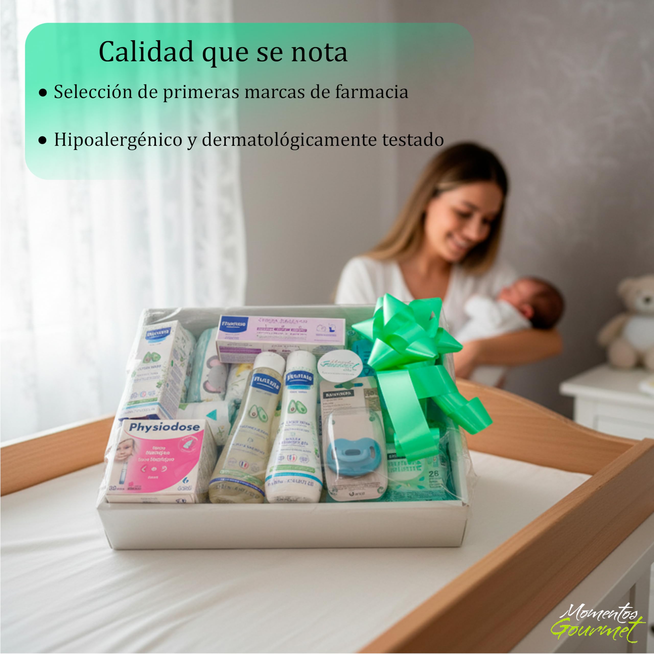 Canastilla Bebé Recién Nacido Cesta Regalo Unisex para Nacimiento y Baby Shower Set de Regalo con Tarjeta Personalizable Ideal para Bautizo y Mamás Primerizas de 0 a 6 Meses Envío Directo al Hospital!