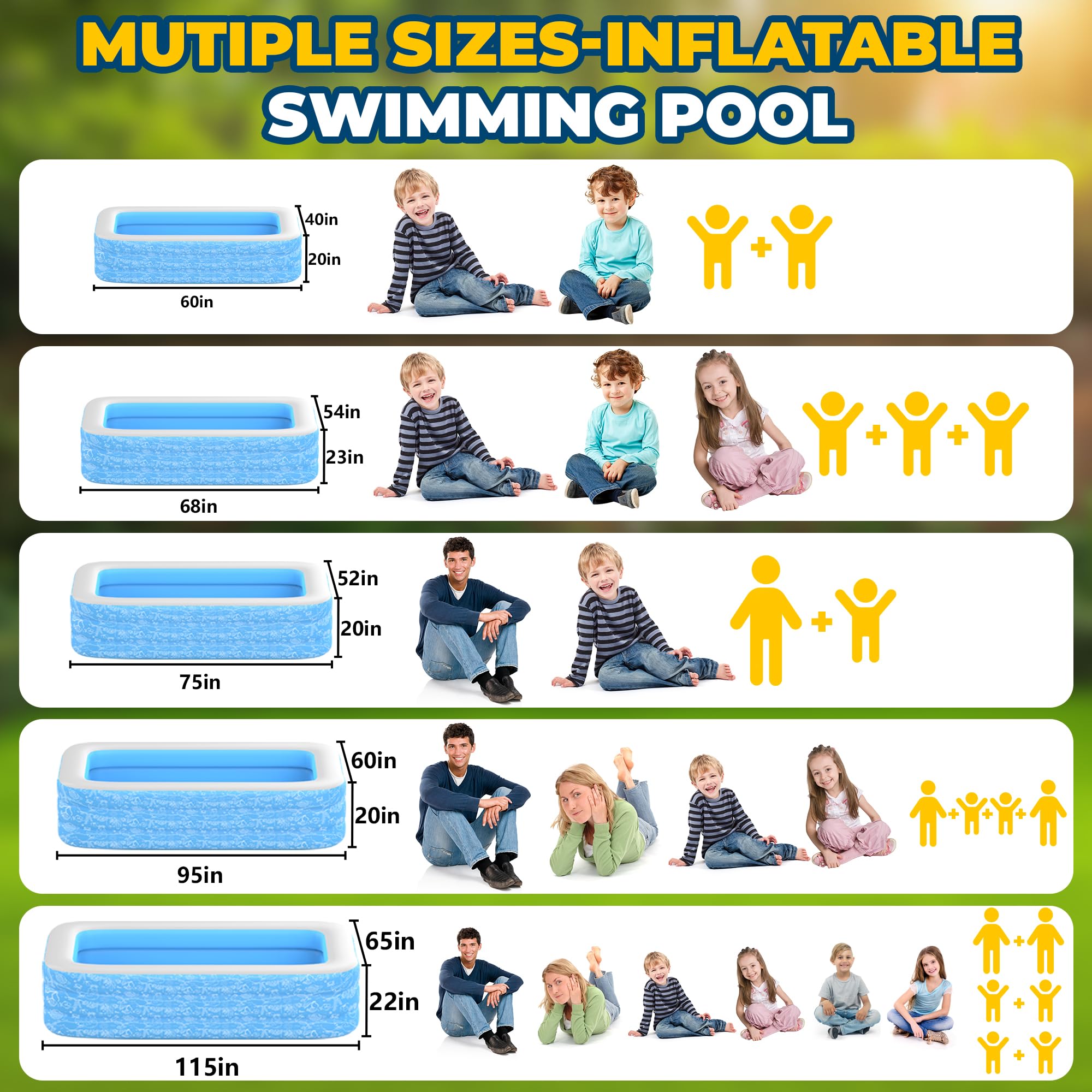 CACSPS Aufblasbare Schwimmbecken 300 x 165 x 56 cm Großes Pool für Kinder und Erwachsene Langlebiges Familien-Freizeitpool