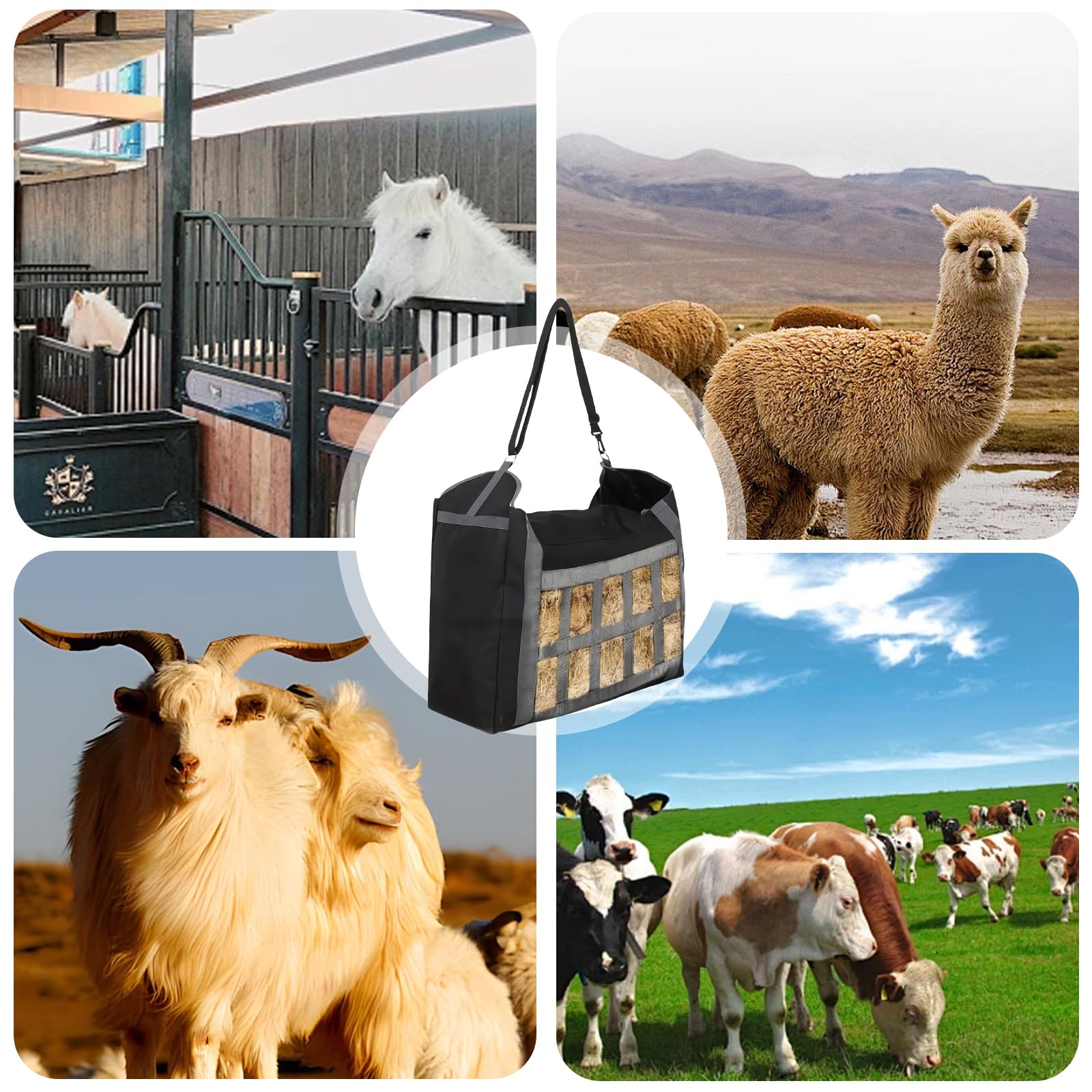 Sac à foin de qualité supérieure pour chevaux : filet à foin à mailles étroites grand, sac à foin pour chevaux, filet individuel 10 x 6,9 cm, filet d'alimentation robuste, râtelier à foin