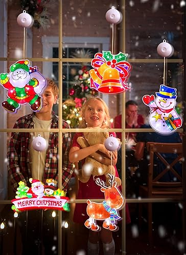 Miniatura 6 de Minetom 3 luces de ventana de Navidad, luces de Navidad colgantes con pilas en forma de Papá Noel, árbol de Navidad con gancho de ventosa, luces de