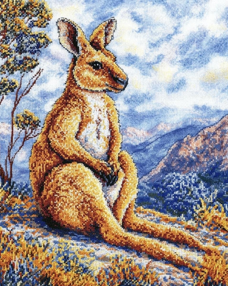 WallustrioaW Cross Stitch Kits,Kangaroo Animals,11CT Cross Stitch for Adults,Stamped Cross Stitch Kits Beginner Embroidery for Adults,40x50cm