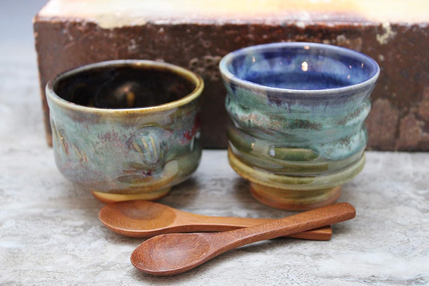 Salt and Pepper Pinch BowlsWooden Spoon Set Thrown on