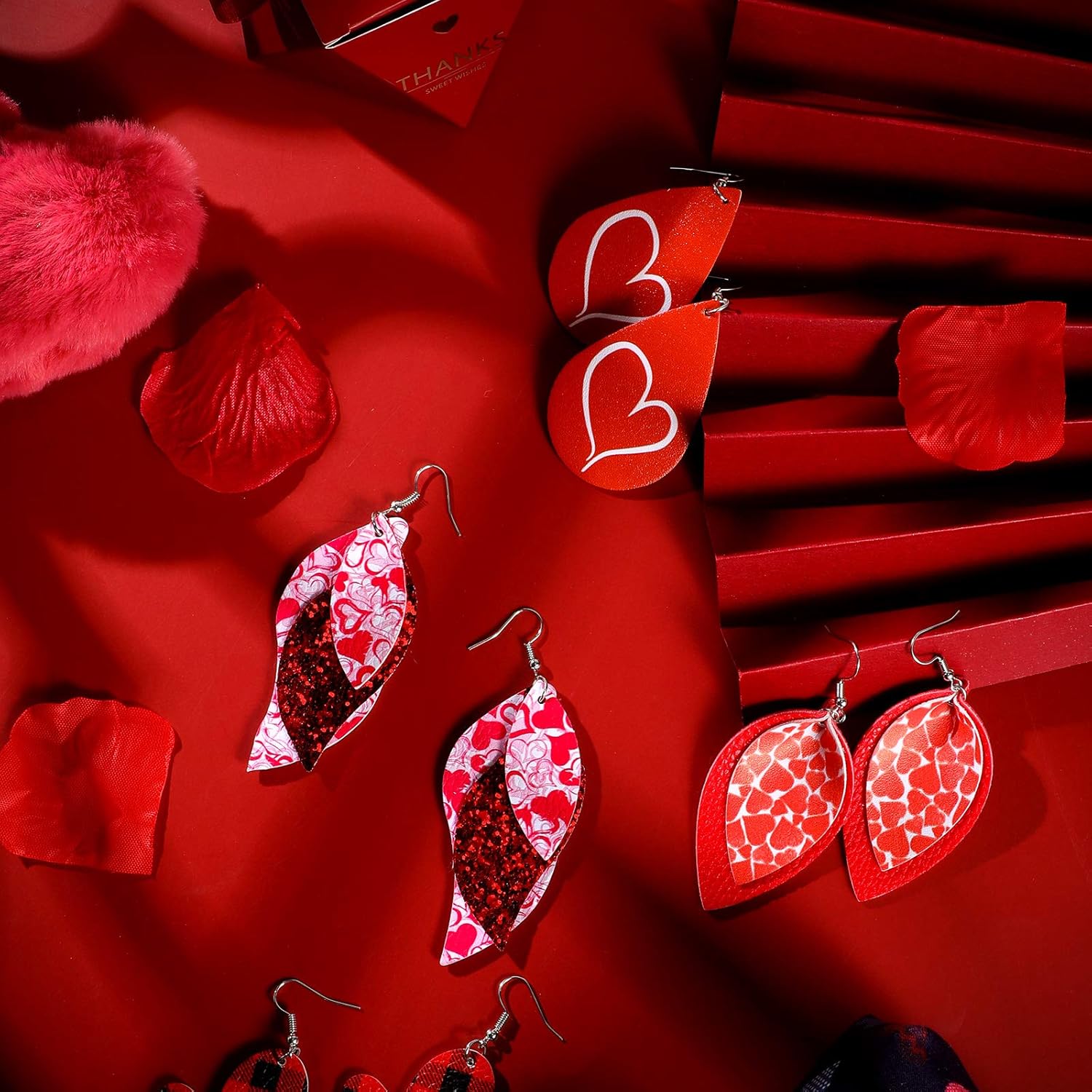 Hicarer 20 Pairs Valentine‘s Day Leather Earrings for Women Lightweight Faux Leather Teardrop Dangle Heart-shaped Print Drop Earrings Set for Valentine‘s Day Wife Mom Girlfriend - Image 5