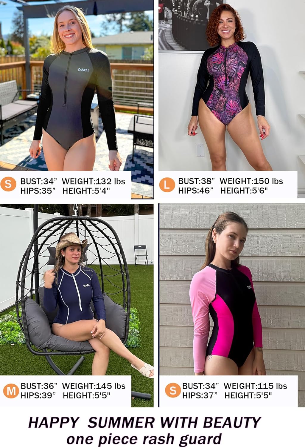 Daci Women Long Sleeve Rash Guard One Piece Zipper Swimsuit Surfing Bathing Suit UPF 50 - Image 6