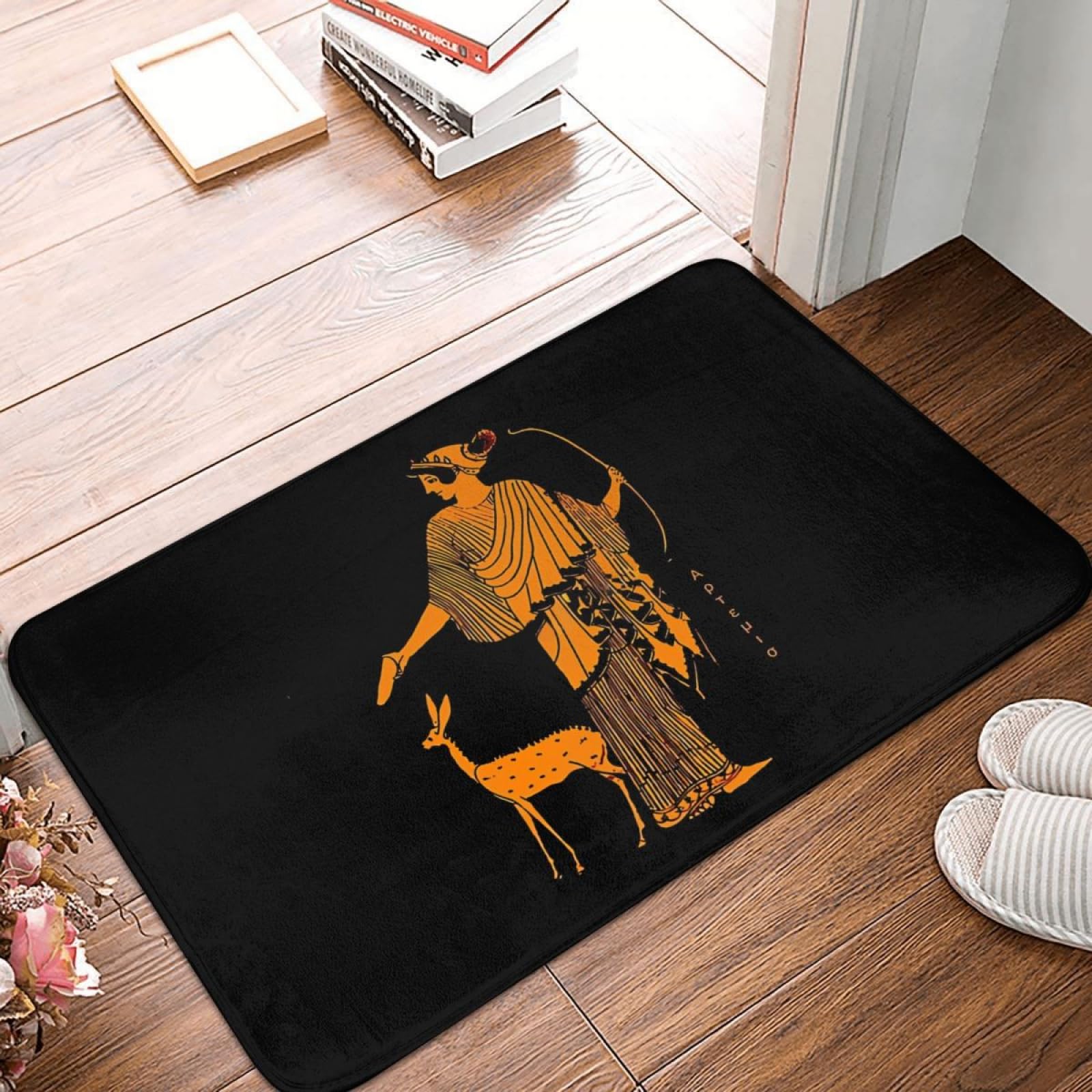 Tapis antidérapant Artemis paillasson d'entrée en flanelle rouge absorbant et sécurisé