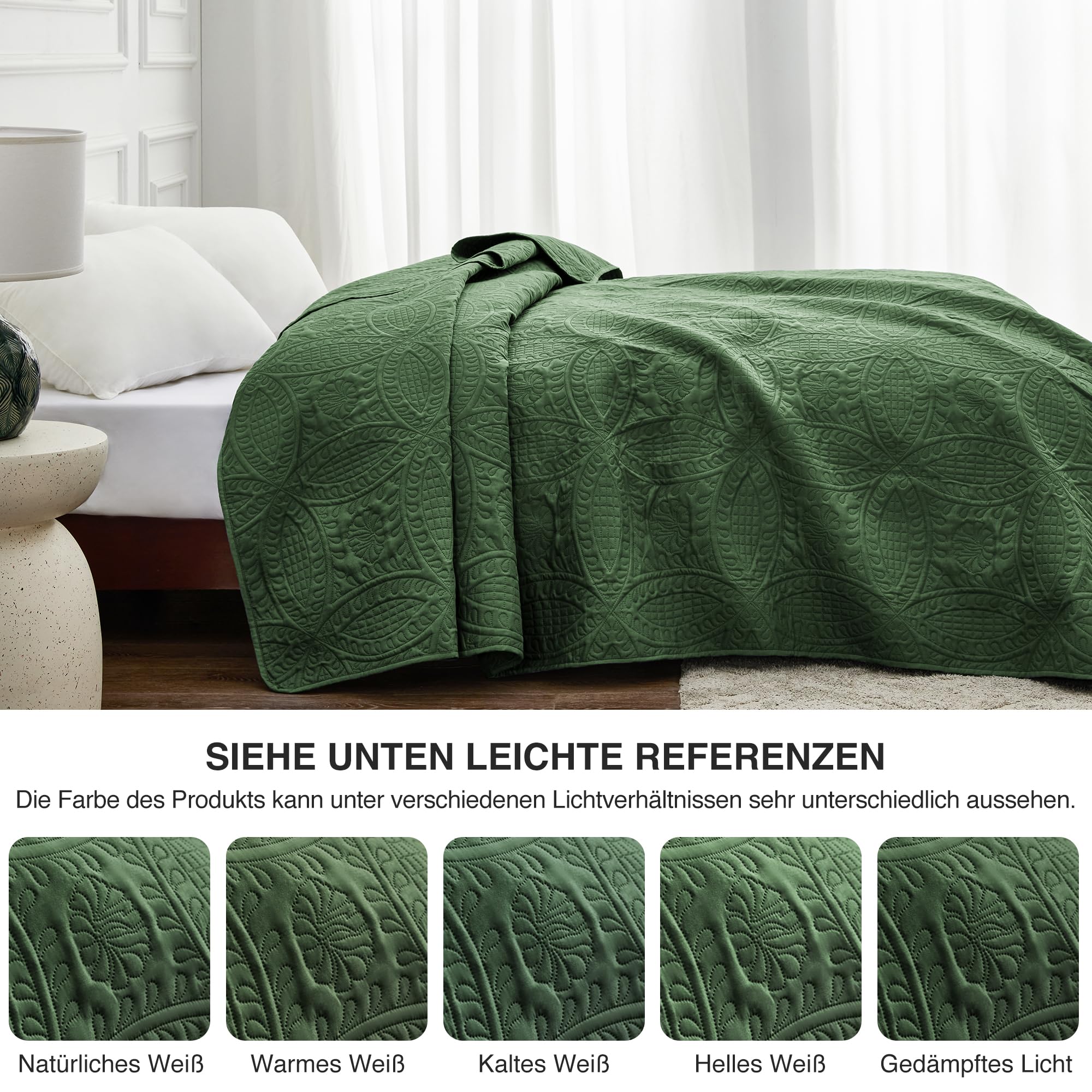 Love's cabin Tagesdecke 240x260 Olivgrün, Ultra Weiche Bett Quilt Leichte Mikrofaser Tagesdecken Bettüberwurf 240x260, Moderne Bedspread mit Münzmuster für alle Jahreszeiten (ohne Kissenbezug)