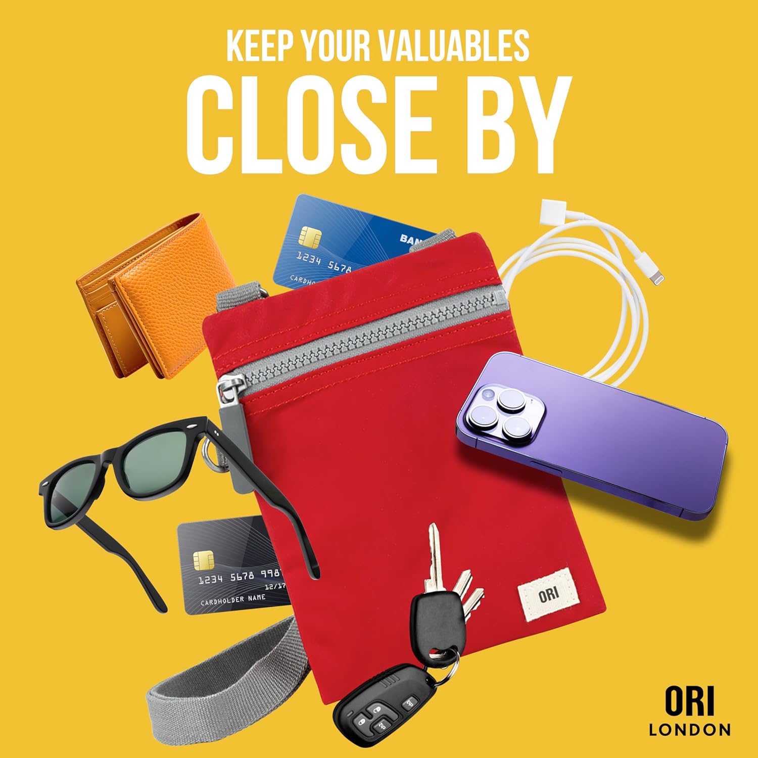 ORI LONDON Small Crossbody Bag - Chunky Zip, Adjustable Strap, & Multi Pockets for Mobile Phones, Cards & More - Chelsea - Image 5