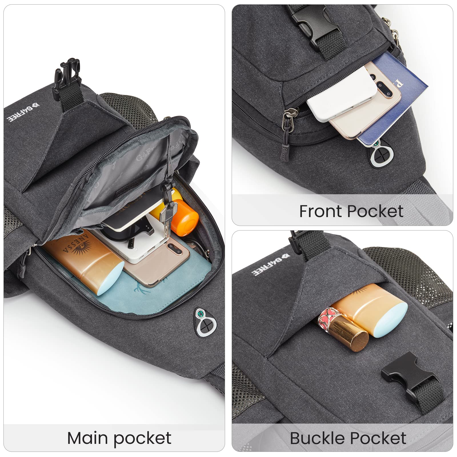 G4Free Borsa a tracolla RFID zaino a tracolla in tela zaino impermeabile per uomo donna