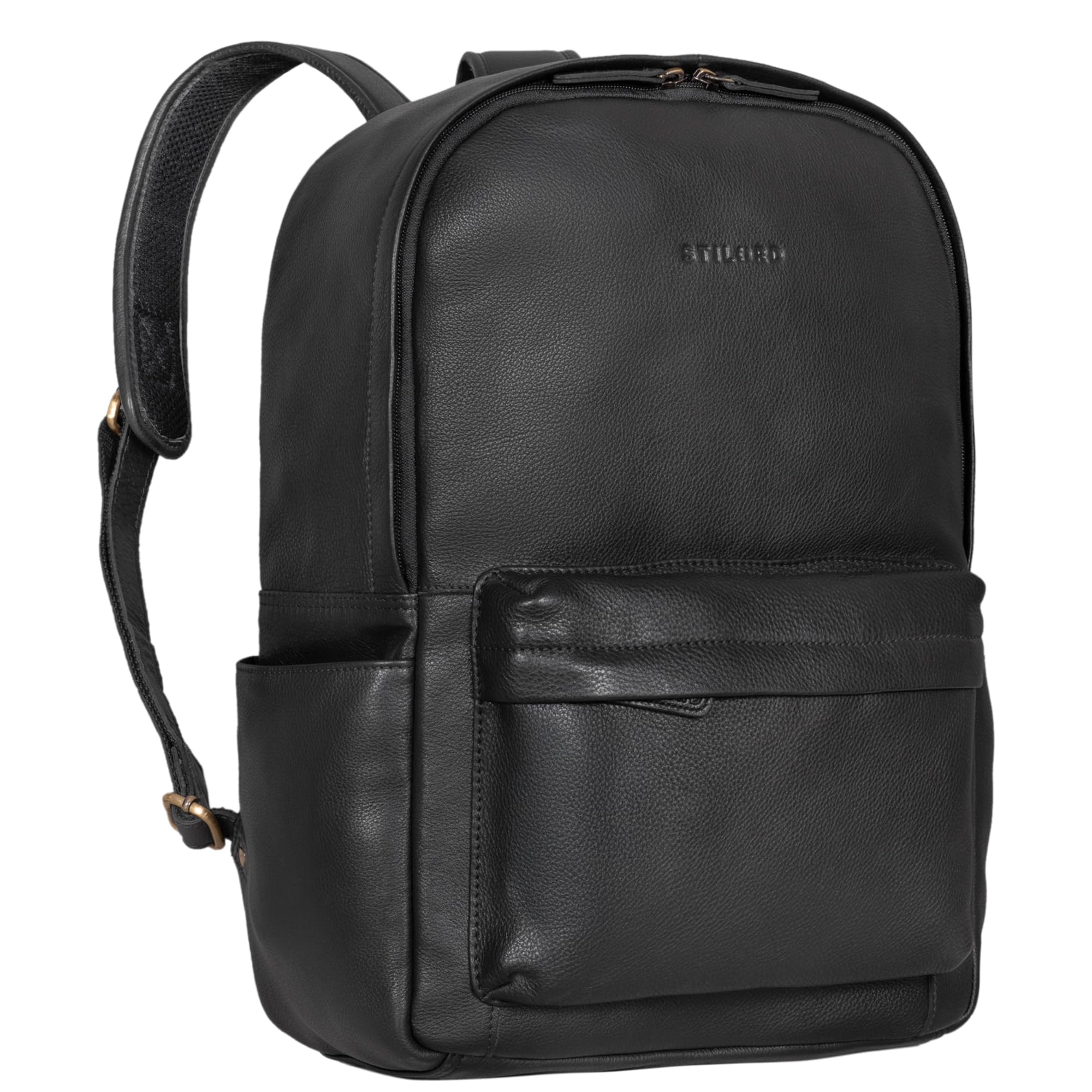 STILORD 'Arik' Mochila de Piel para Hombre y Mujer Cuero Viaje Bolso Estudiante Piel Backpack Mochilas portatil 16 Aduanas, Color:Negro