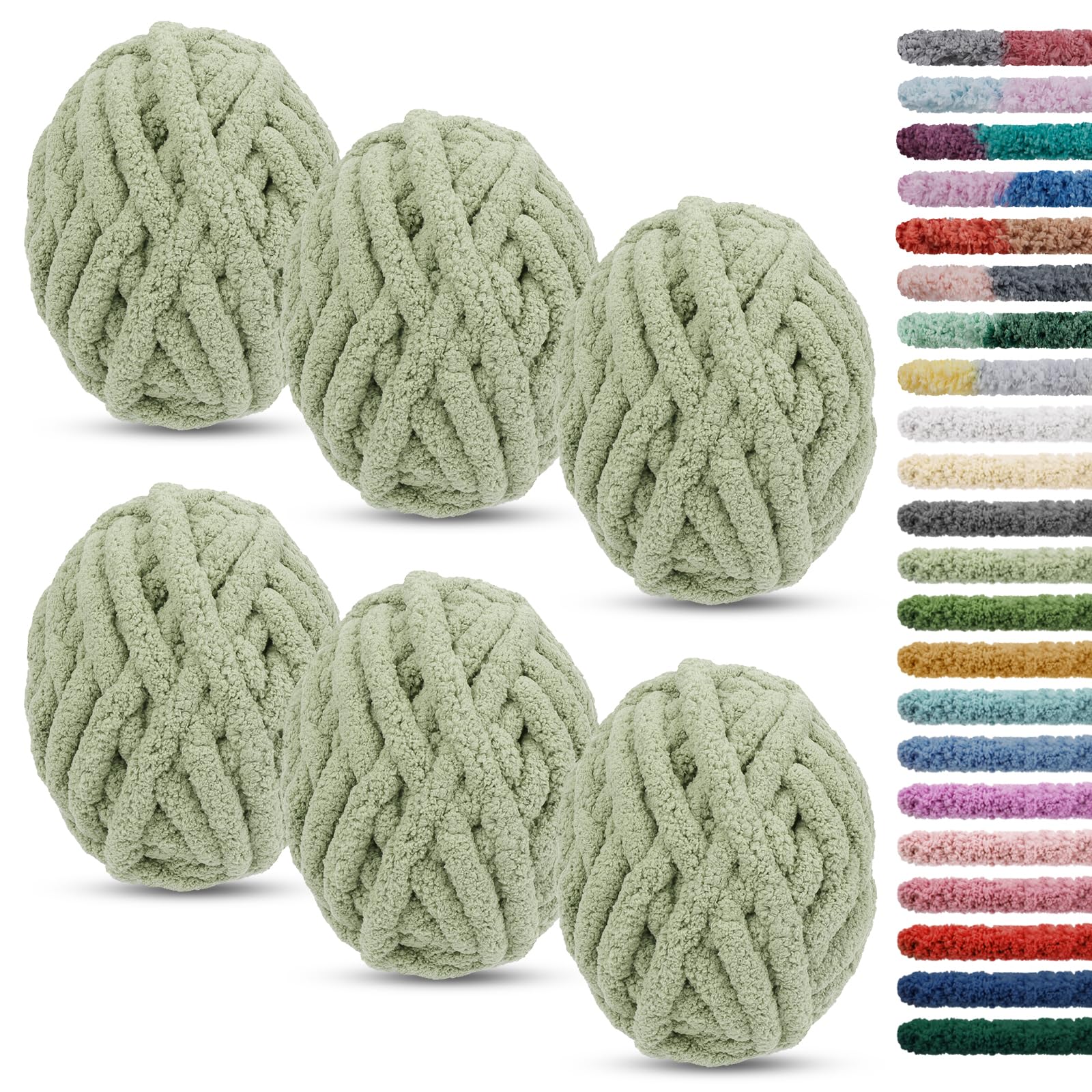 6 Stränge Armstricken Wolle für Decke Stricken 2cm x 25.6m Chenille Wolle zum Häkeln 226g Handstrickgarn Chunky Yarn, Dicke Schlauchgarn zum Handstricken Decken, Tasche, Haustier Bett