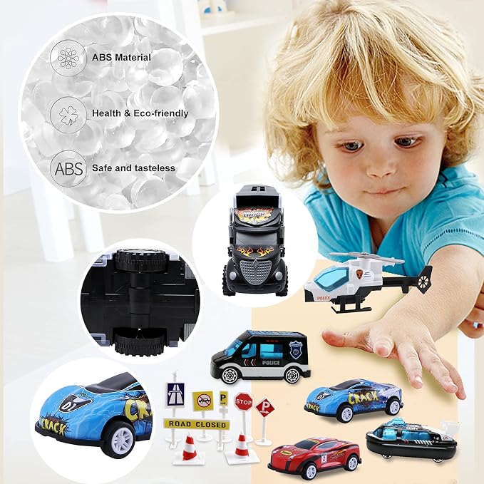 Juguetes de toddlers para niños de 3-4 años,Set de transporte con camión y 12 vehículos de die cast miniatura 4