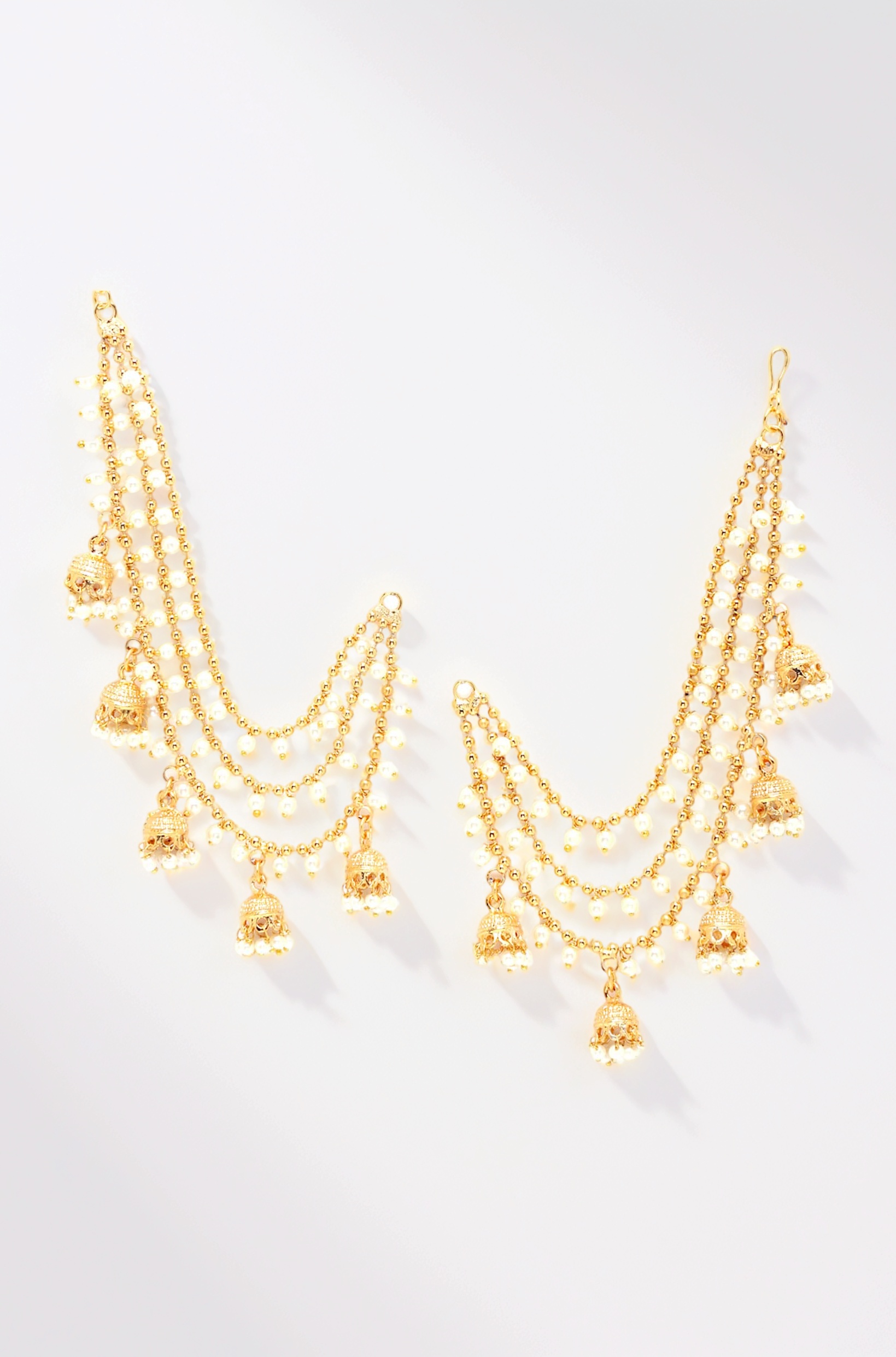 Zeneme Traditional Brass 18 K Gold Plated Wedding Jewellery Bahubali Inspired Long Chain Jhumki Earrings for Women and Girl